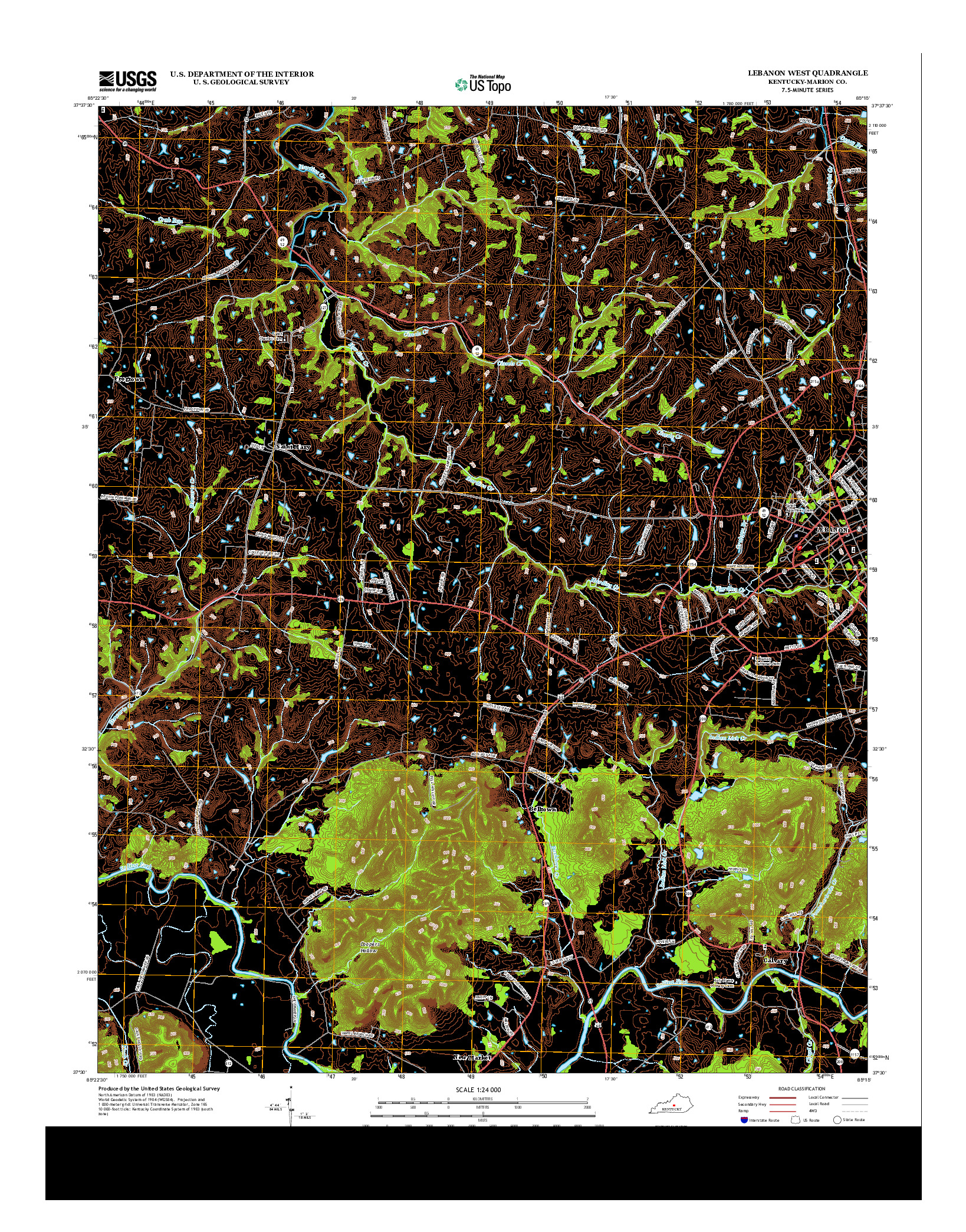 USGS US TOPO 7.5-MINUTE MAP FOR LEBANON WEST, KY 2013