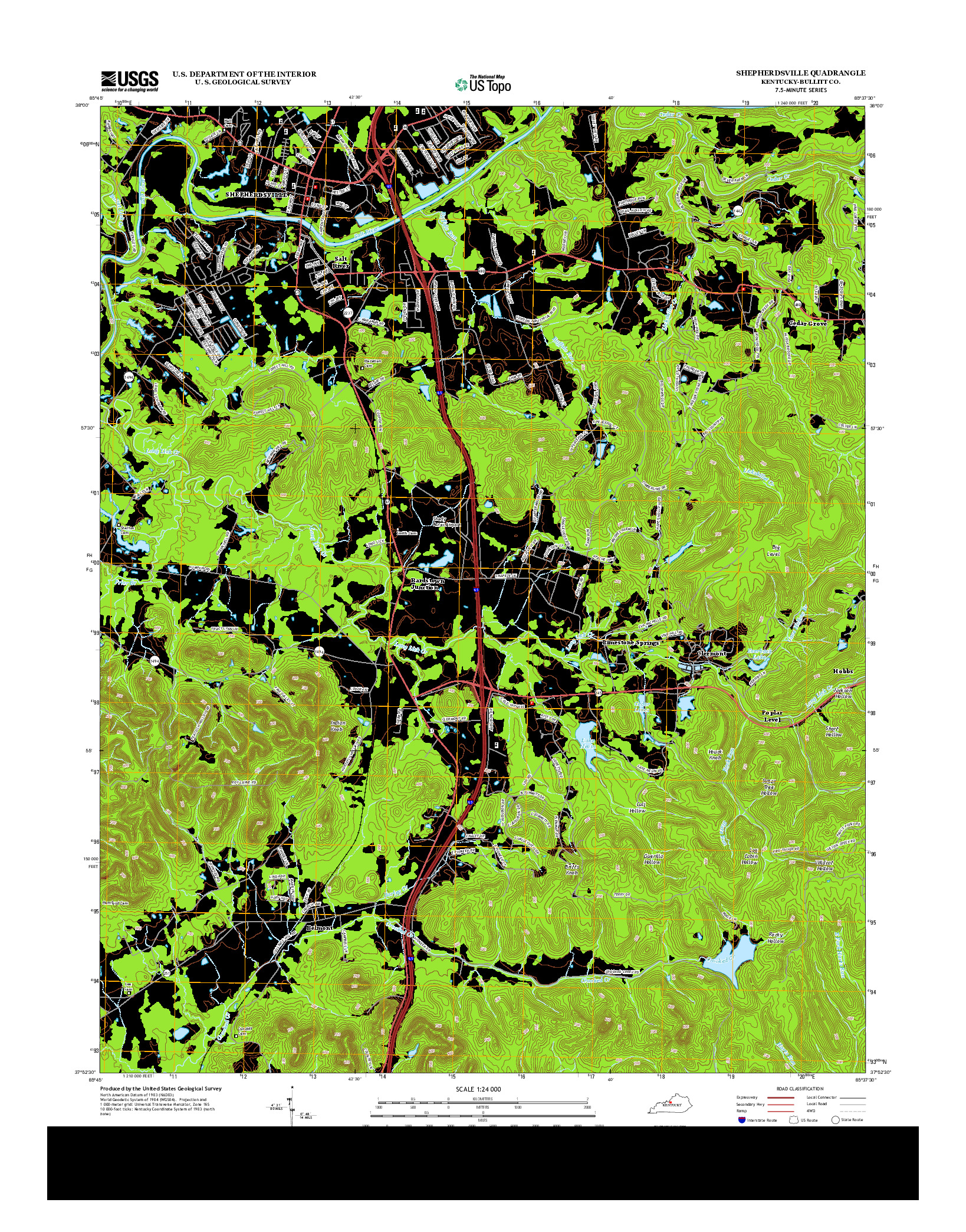 USGS US TOPO 7.5-MINUTE MAP FOR SHEPHERDSVILLE, KY 2013