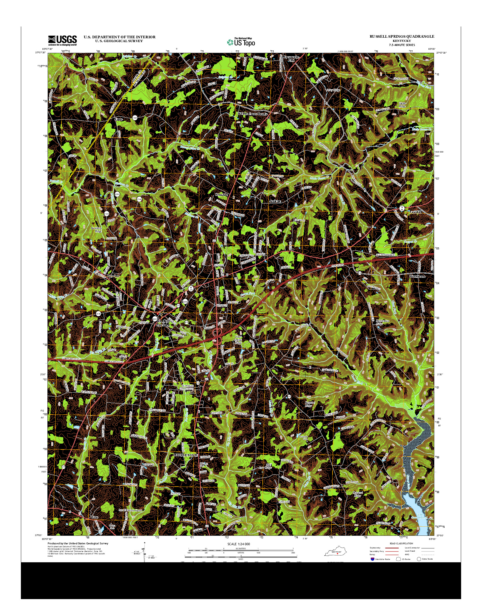 USGS US TOPO 7.5-MINUTE MAP FOR RUSSELL SPRINGS, KY 2013