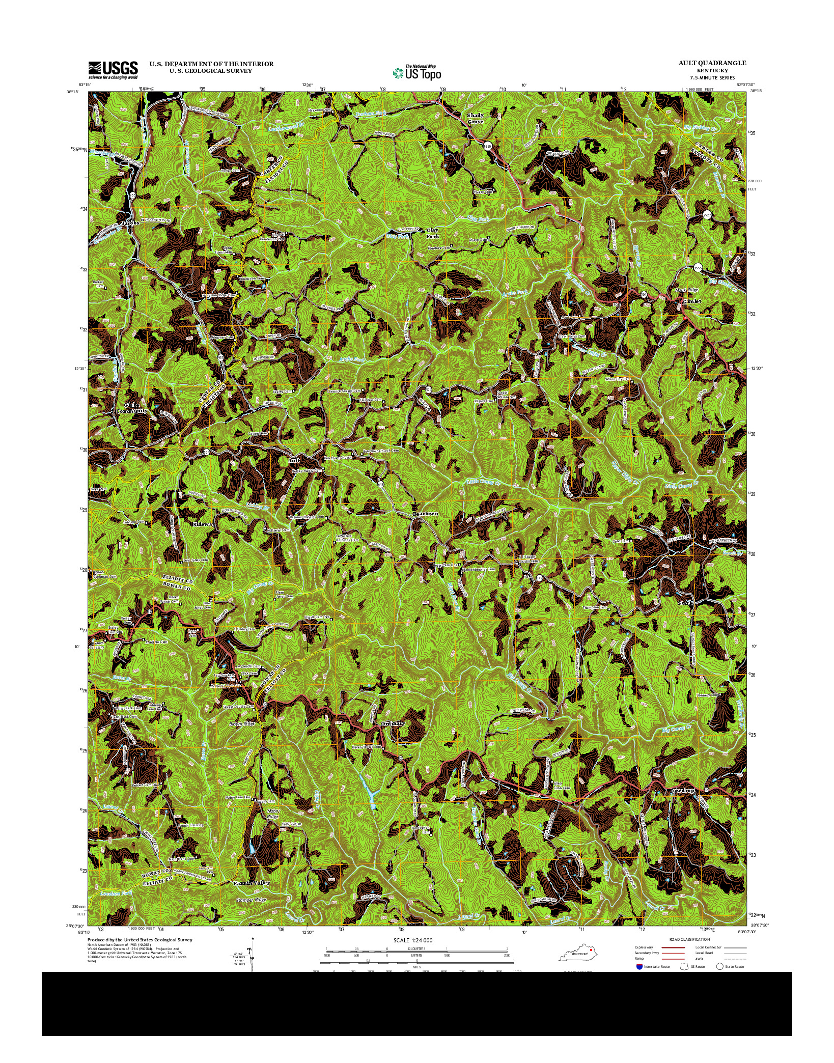 USGS US TOPO 7.5-MINUTE MAP FOR AULT, KY 2013