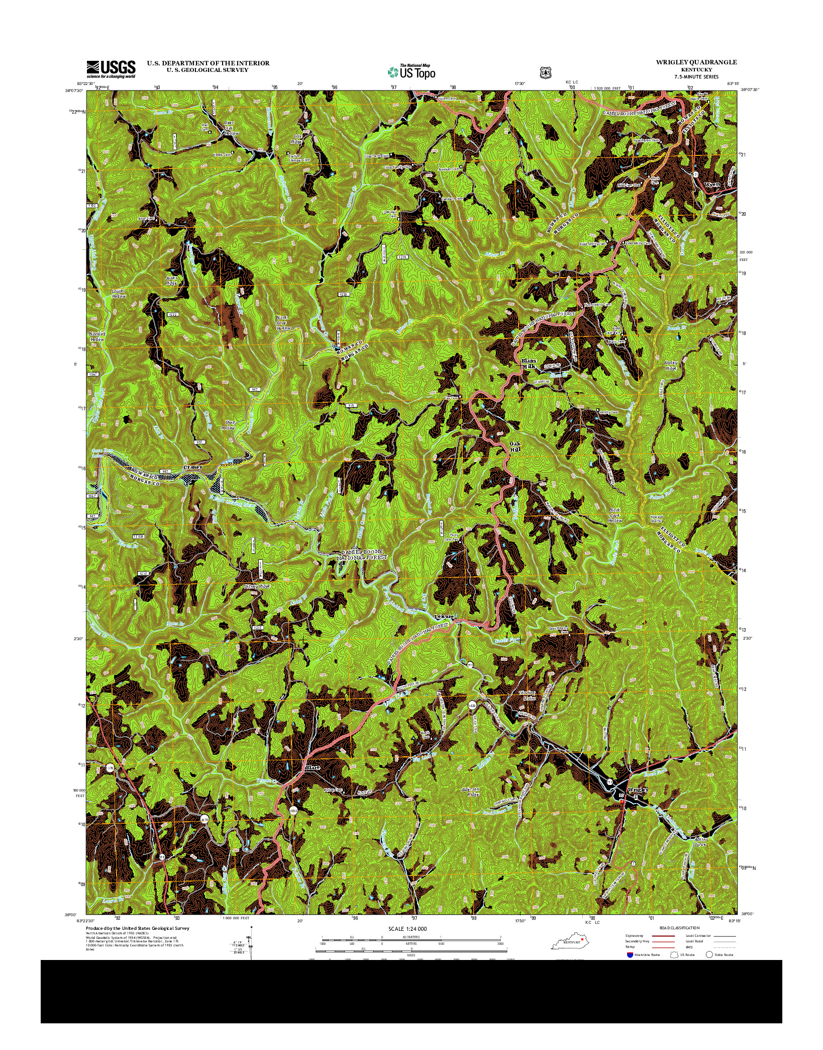 USGS US TOPO 7.5-MINUTE MAP FOR WRIGLEY, KY 2013