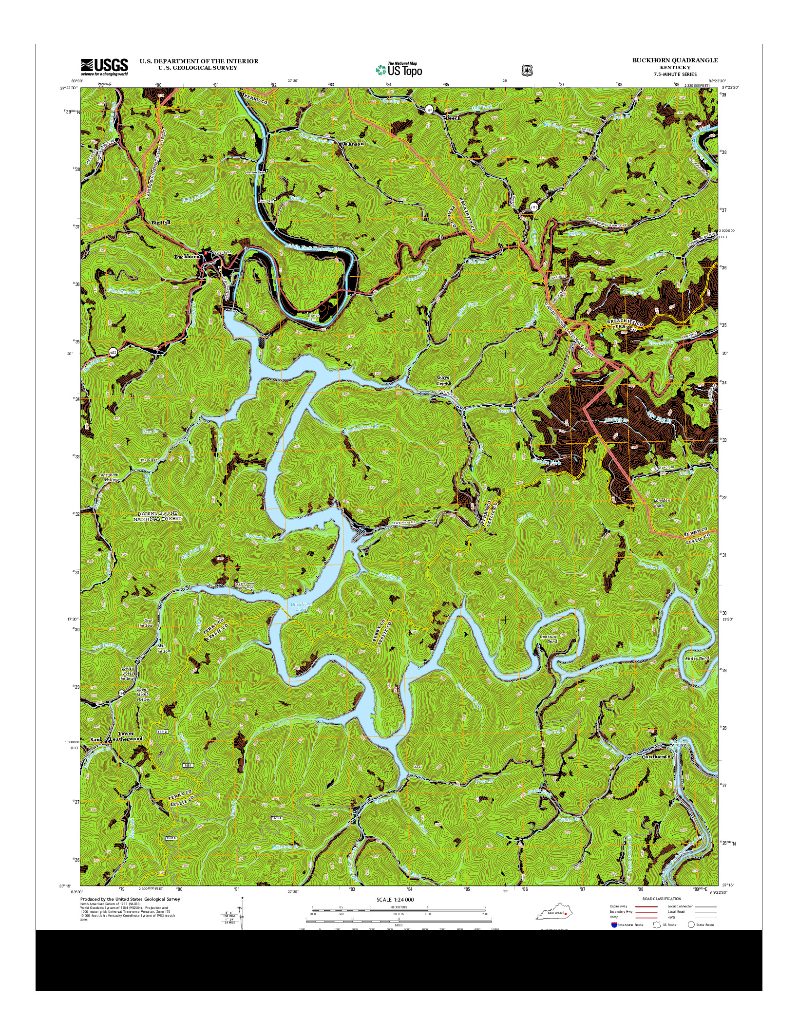 USGS US TOPO 7.5-MINUTE MAP FOR BUCKHORN, KY 2013