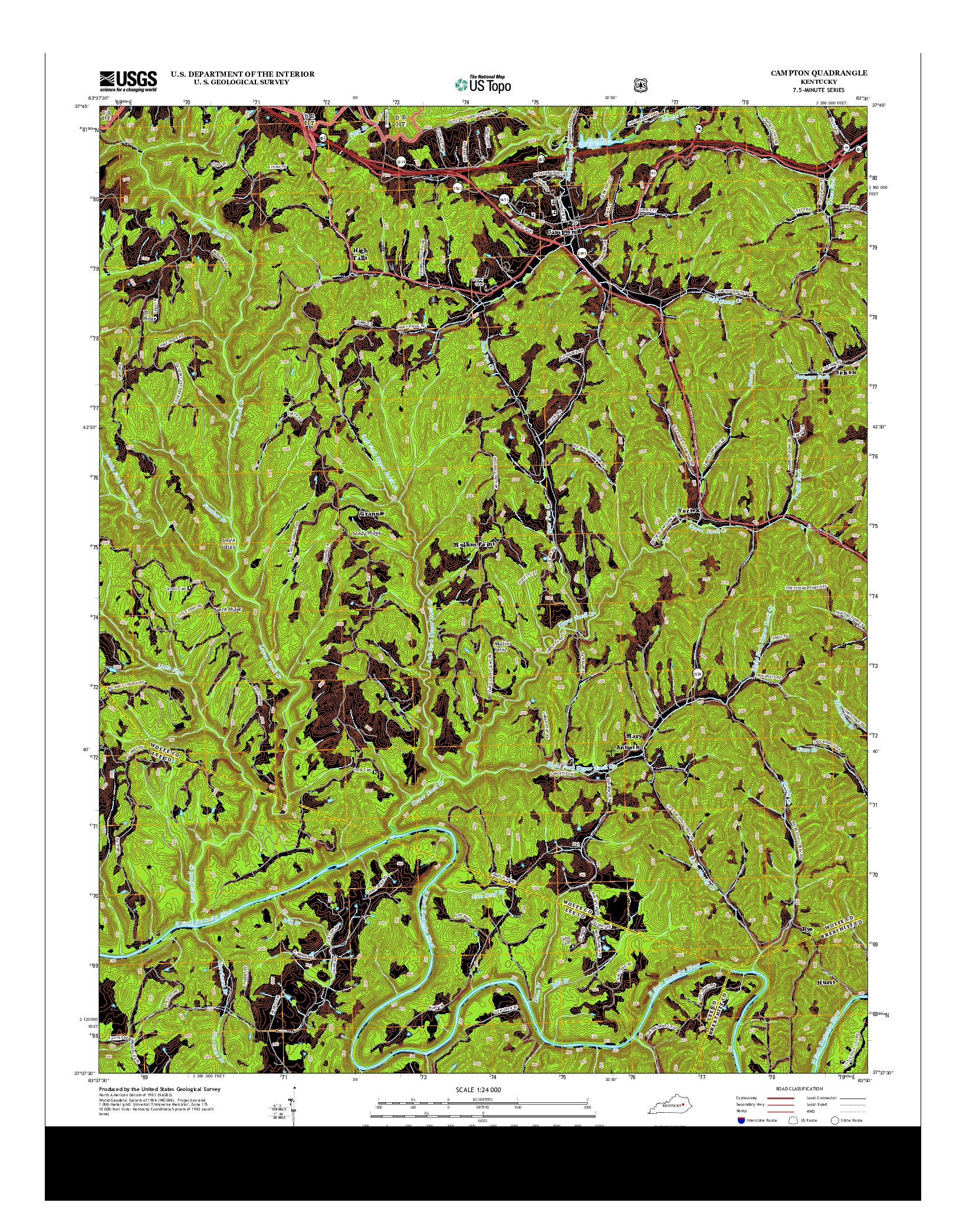 USGS US TOPO 7.5-MINUTE MAP FOR CAMPTON, KY 2013