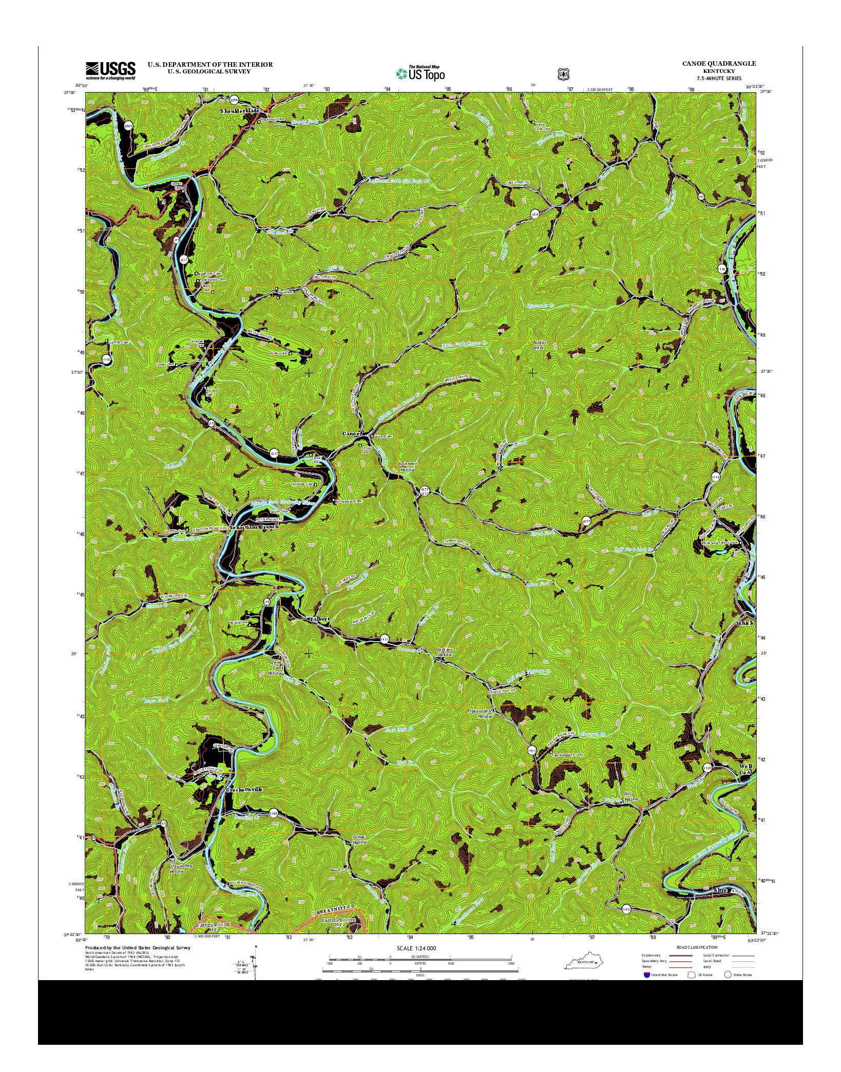 USGS US TOPO 7.5-MINUTE MAP FOR CANOE, KY 2013