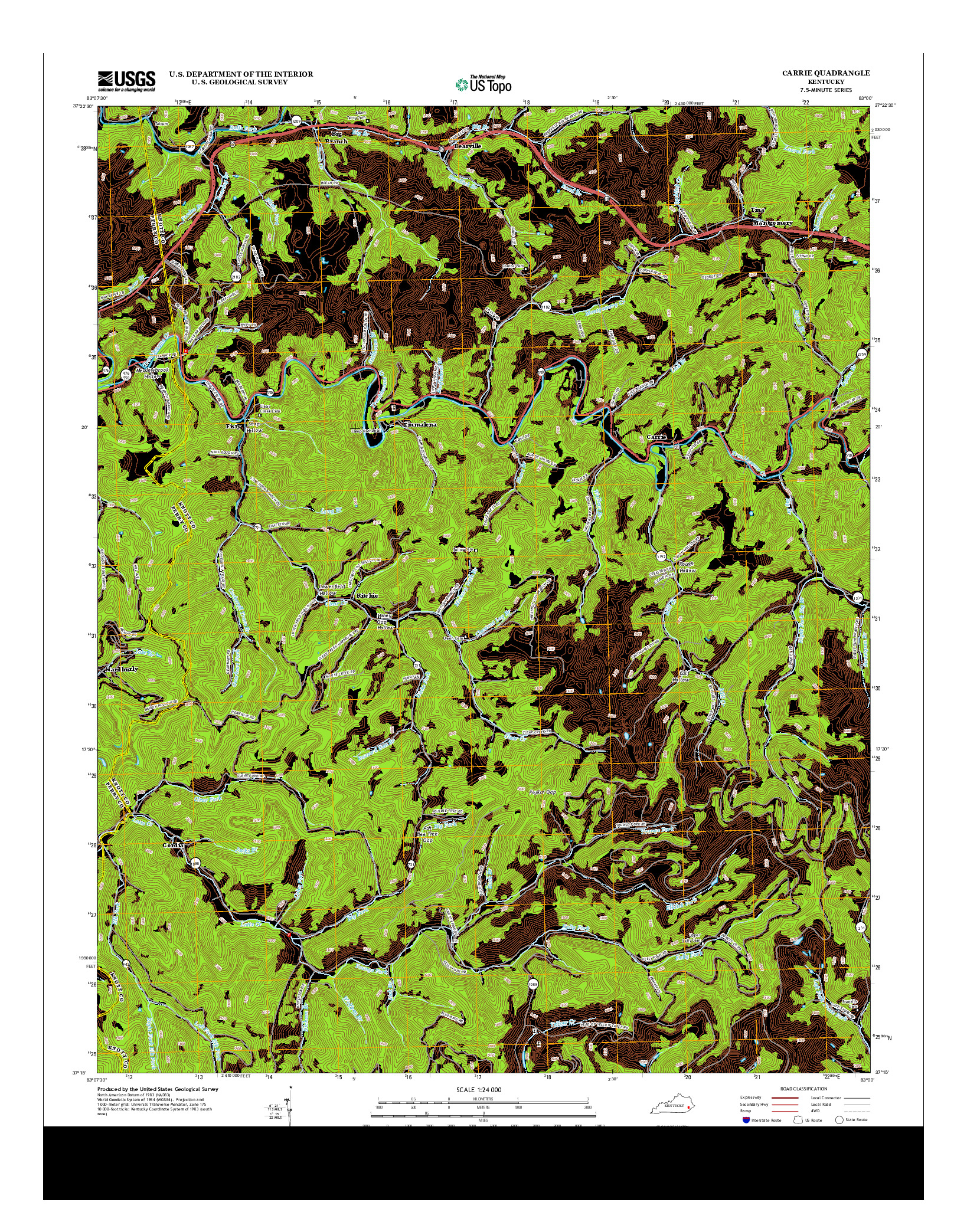 USGS US TOPO 7.5-MINUTE MAP FOR CARRIE, KY 2013