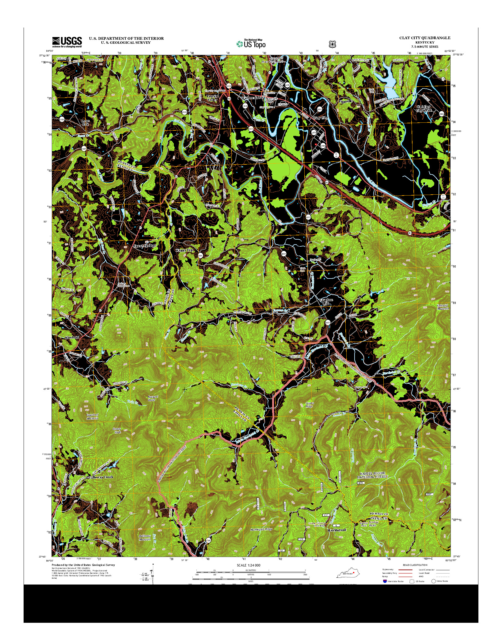 USGS US TOPO 7.5-MINUTE MAP FOR CLAY CITY, KY 2013