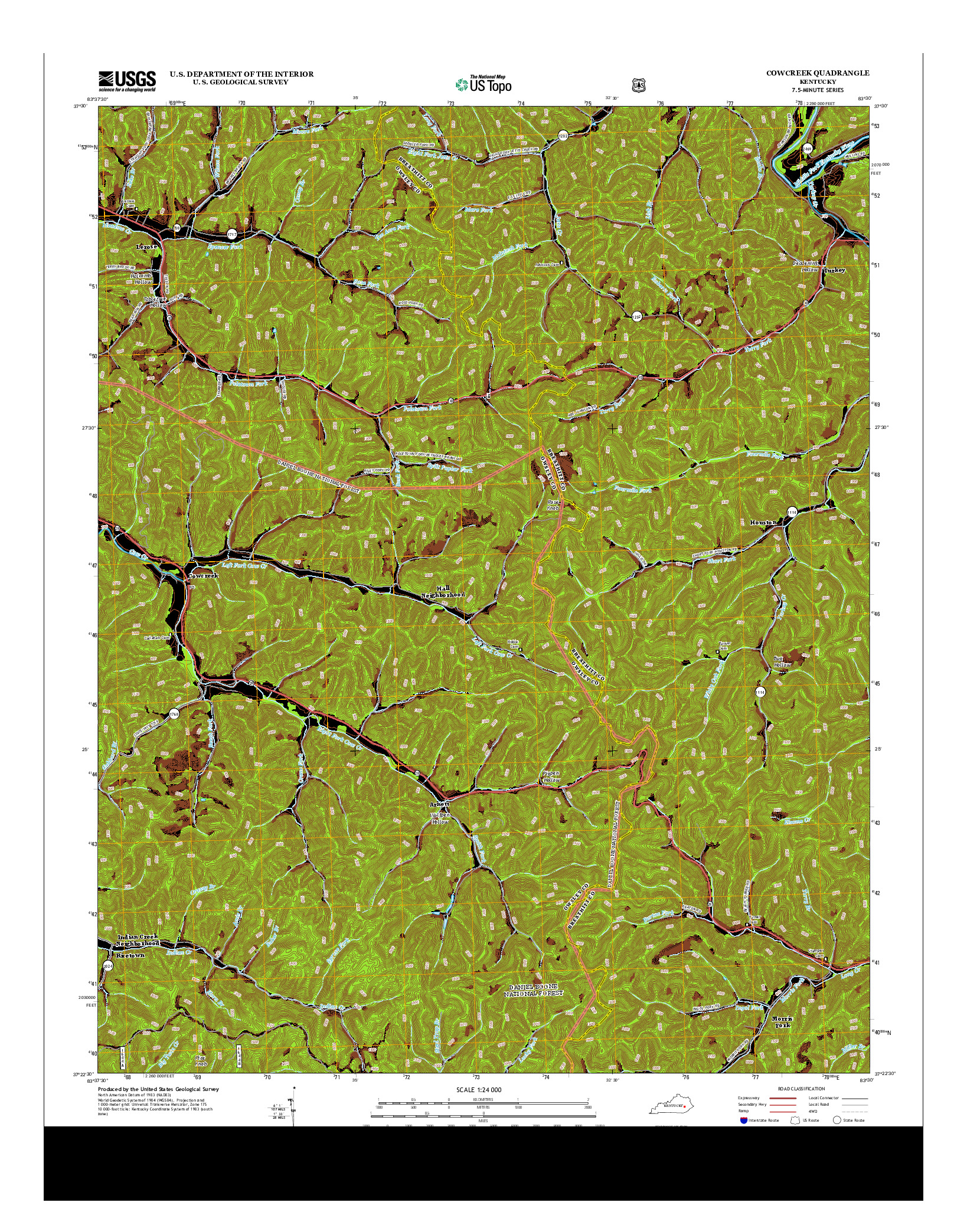 USGS US TOPO 7.5-MINUTE MAP FOR COWCREEK, KY 2013