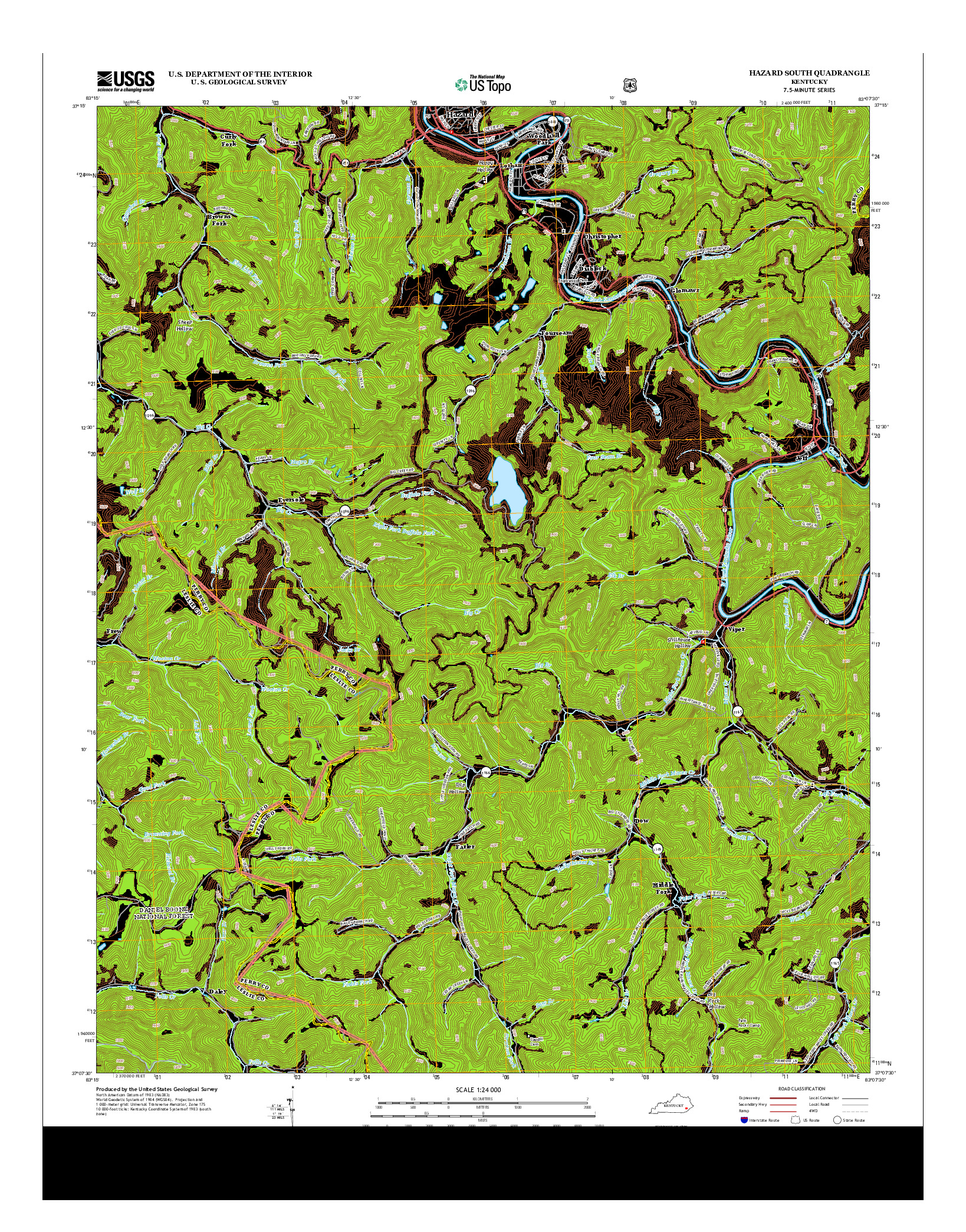 USGS US TOPO 7.5-MINUTE MAP FOR HAZARD SOUTH, KY 2013