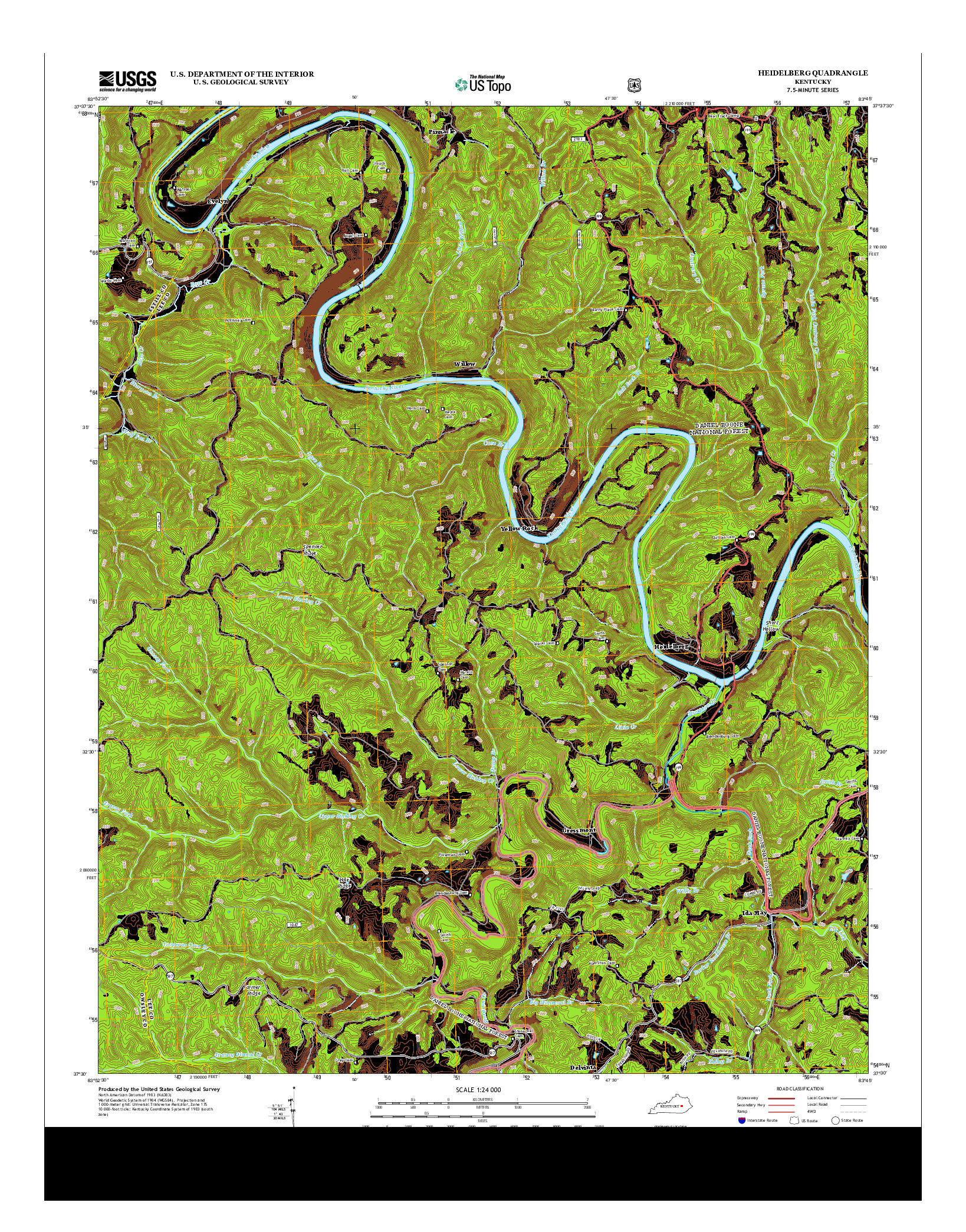 USGS US TOPO 7.5-MINUTE MAP FOR HEIDELBERG, KY 2013