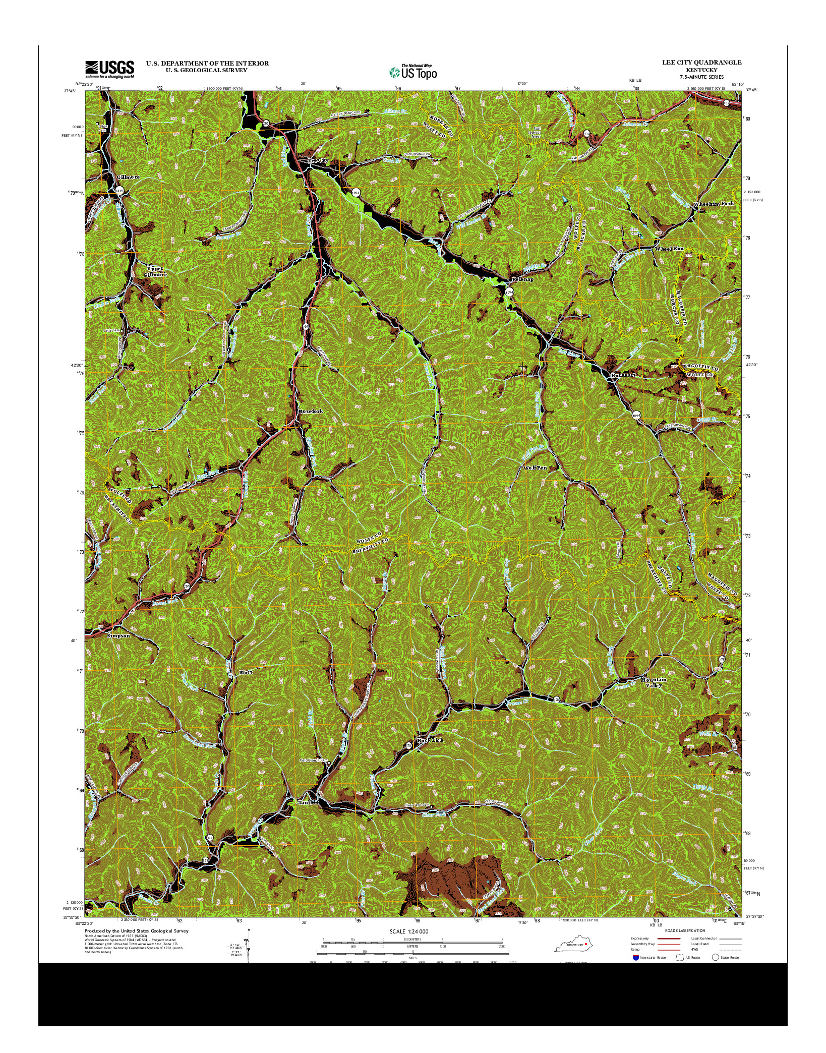 USGS US TOPO 7.5-MINUTE MAP FOR LEE CITY, KY 2013