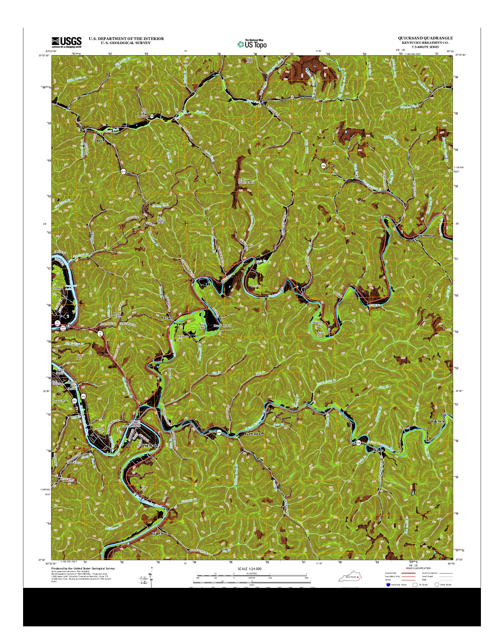 USGS US TOPO 7.5-MINUTE MAP FOR QUICKSAND, KY 2013