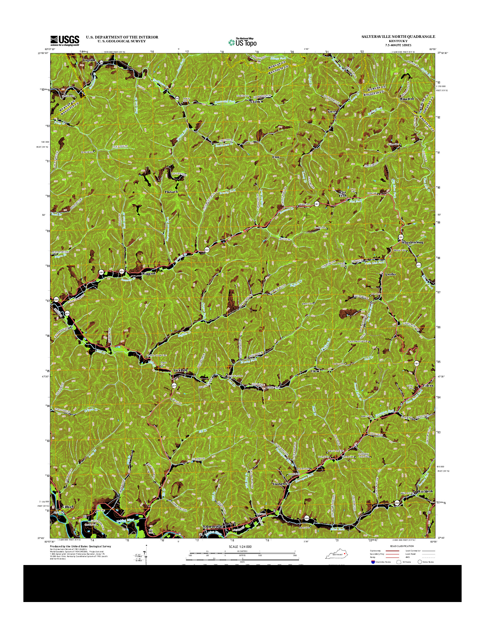 USGS US TOPO 7.5-MINUTE MAP FOR SALYERSVILLE NORTH, KY 2013