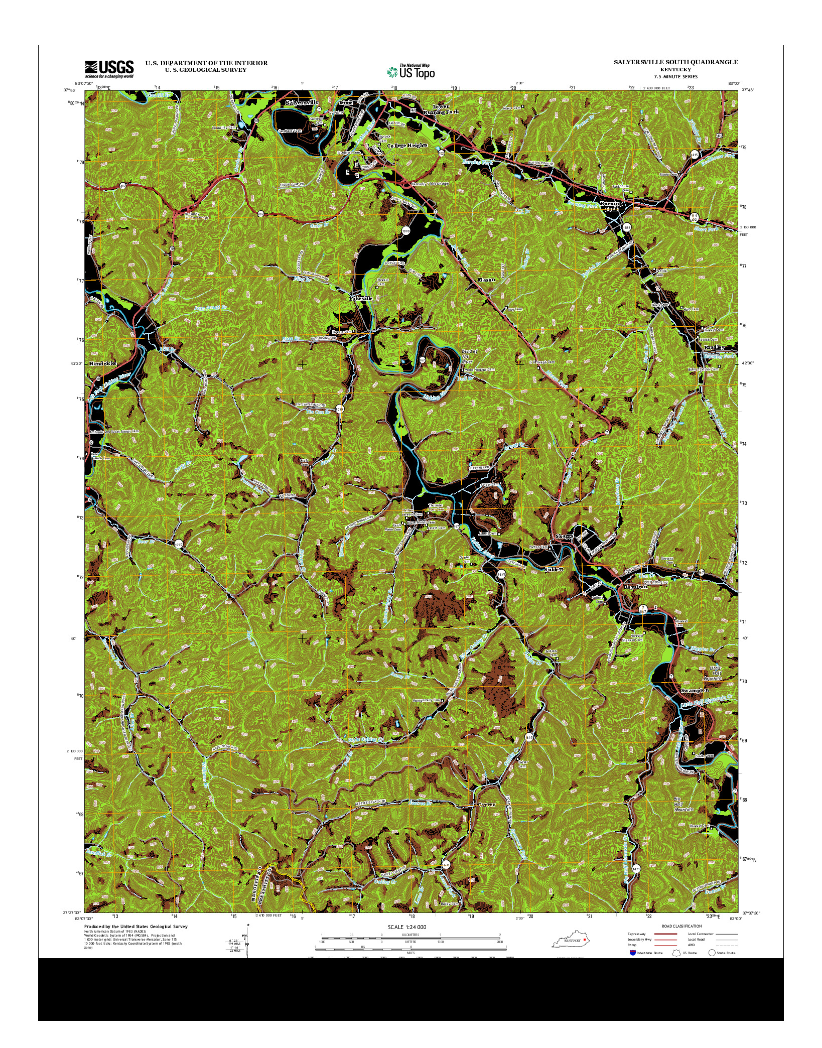 USGS US TOPO 7.5-MINUTE MAP FOR SALYERSVILLE SOUTH, KY 2013