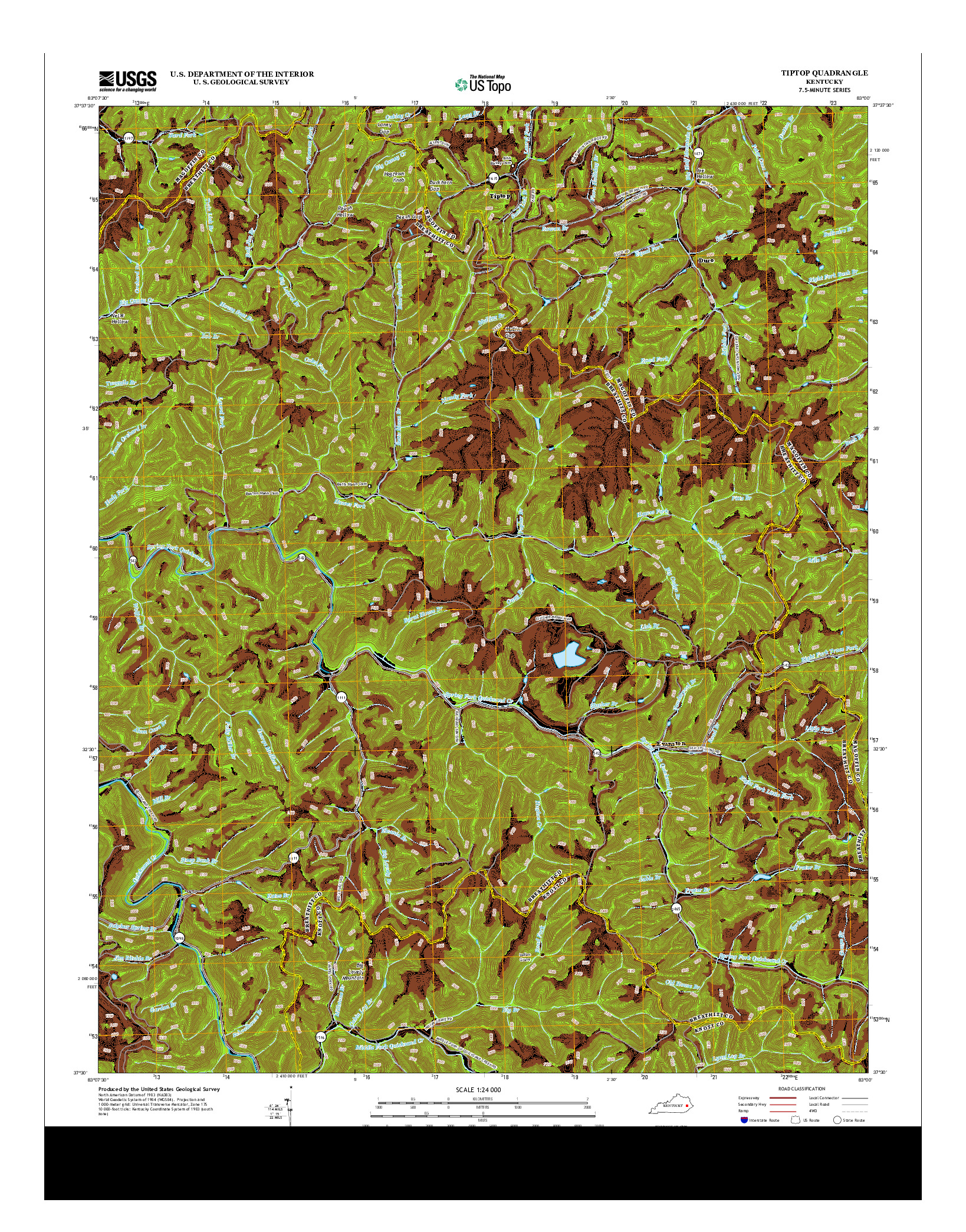 USGS US TOPO 7.5-MINUTE MAP FOR TIPTOP, KY 2013