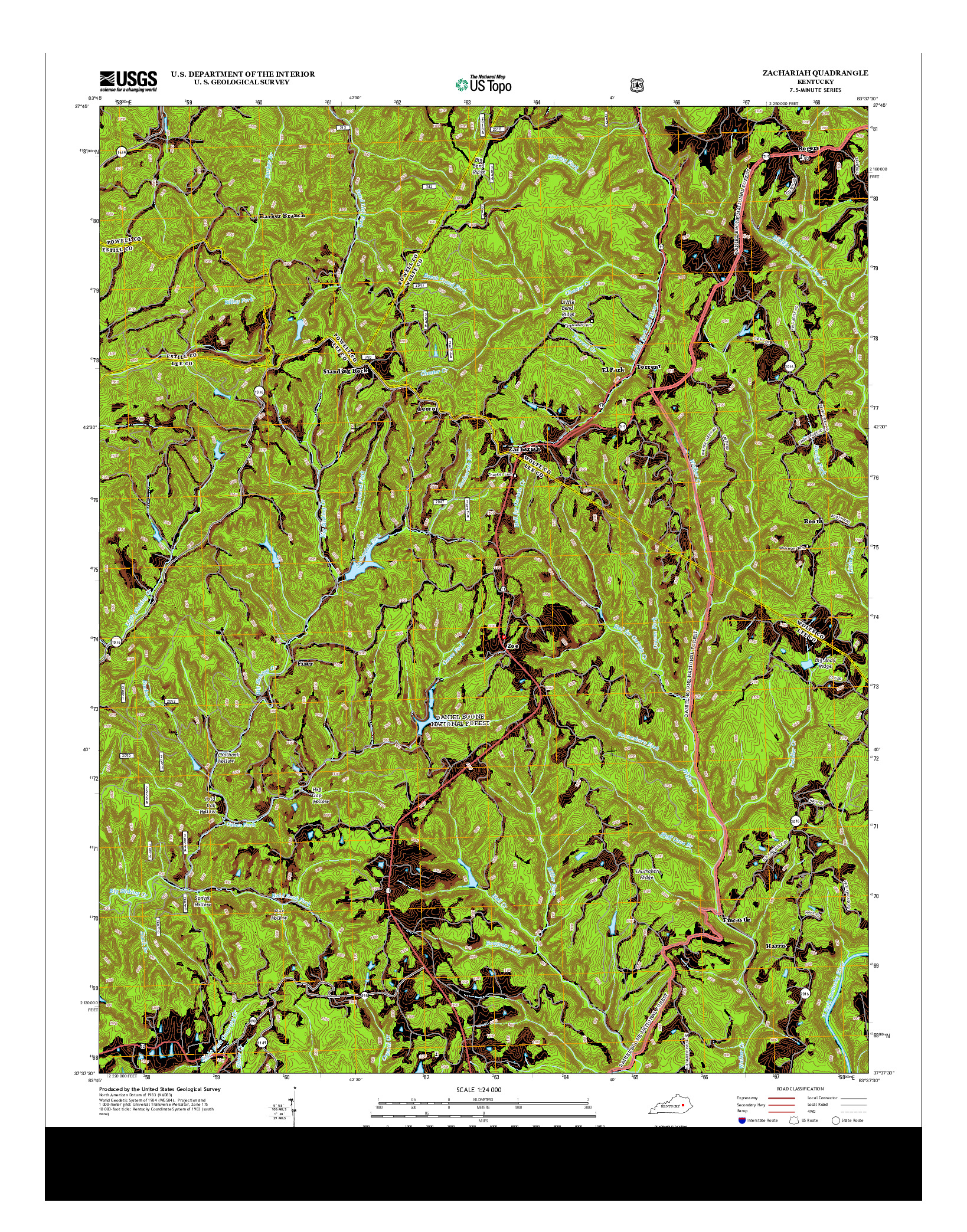 USGS US TOPO 7.5-MINUTE MAP FOR ZACHARIAH, KY 2013