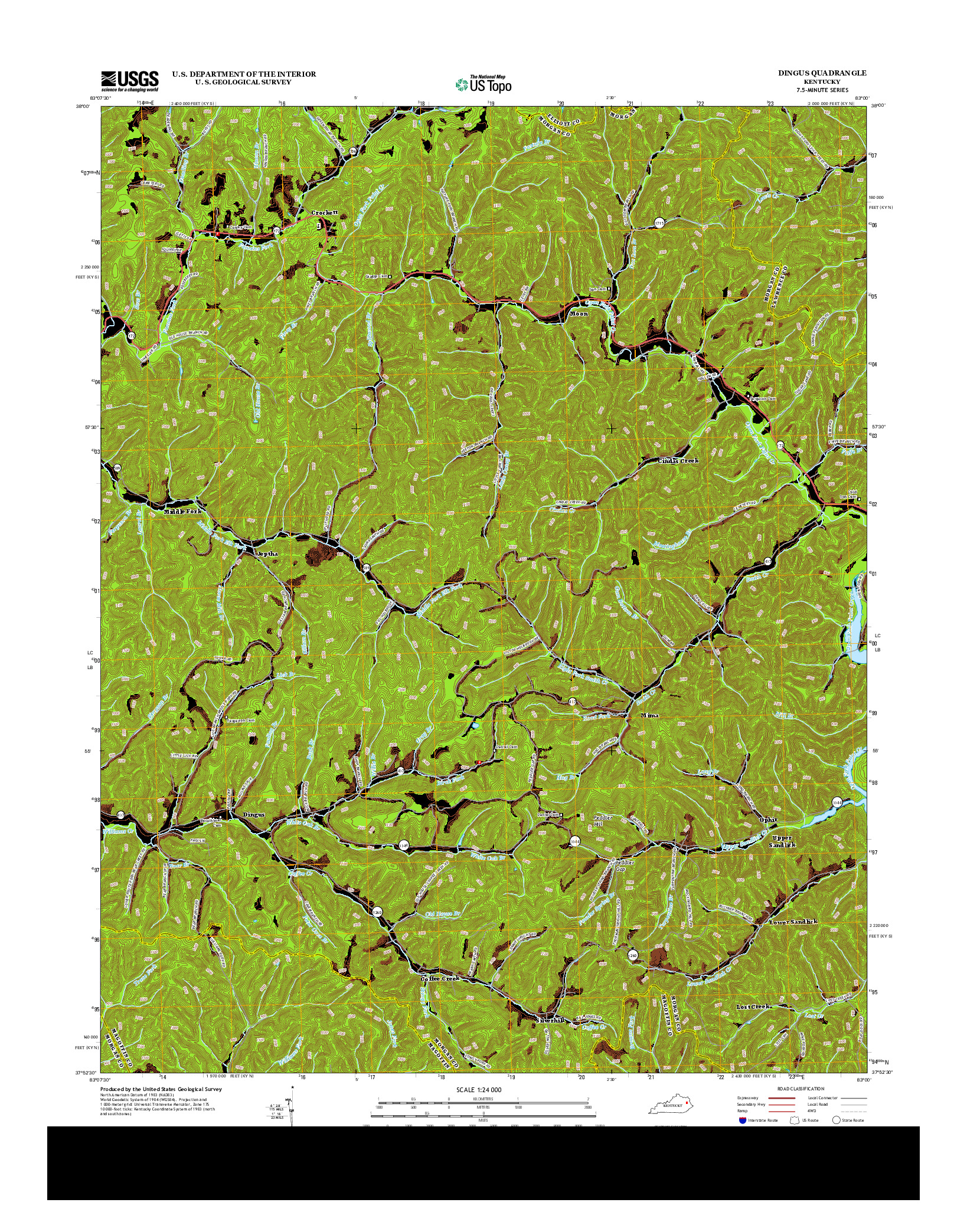 USGS US TOPO 7.5-MINUTE MAP FOR DINGUS, KY 2013