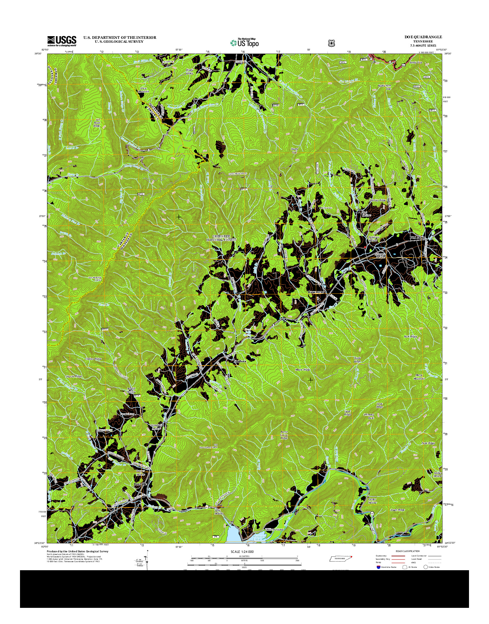 USGS US TOPO 7.5-MINUTE MAP FOR DOE, TN 2013