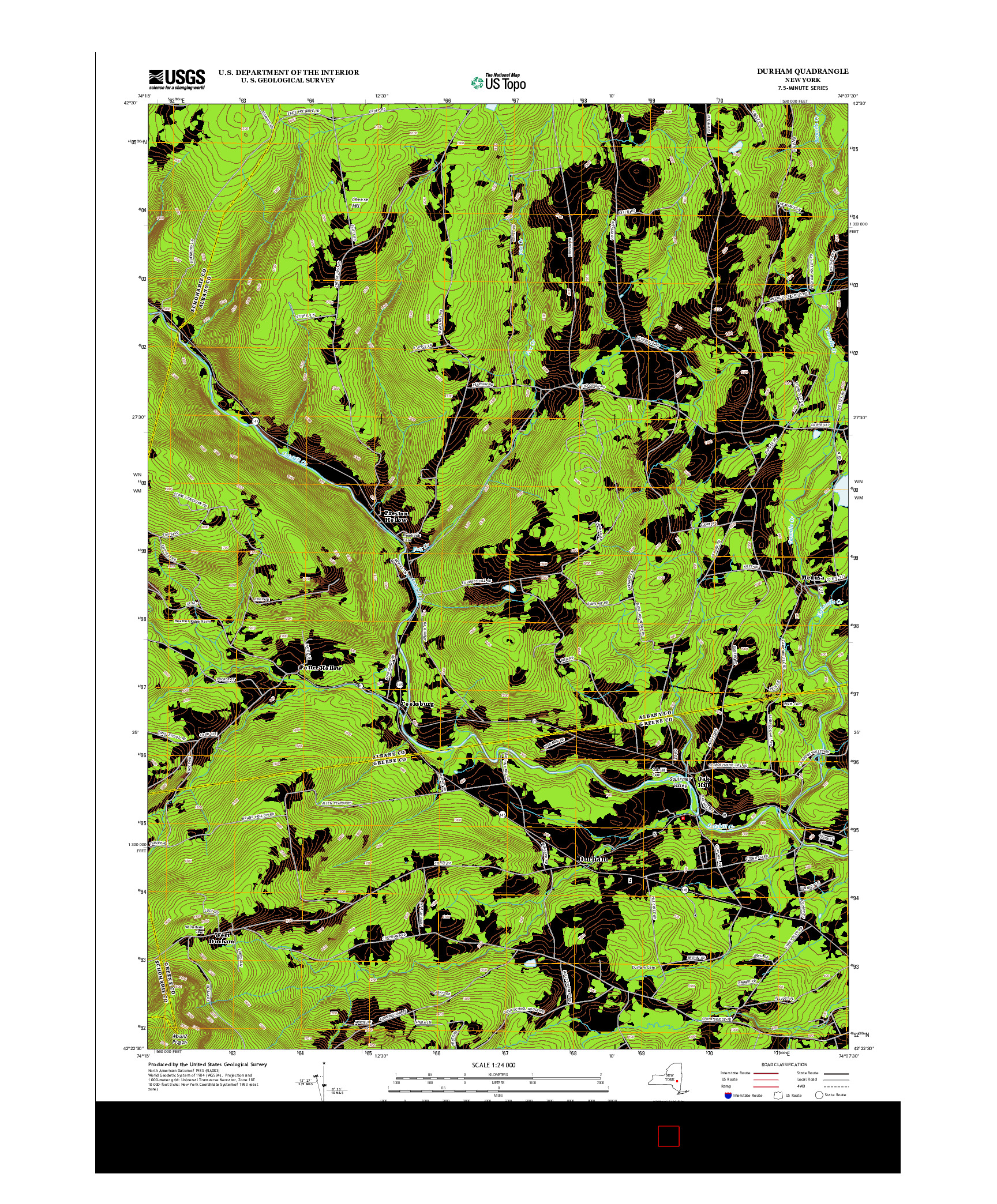 USGS US TOPO 7.5-MINUTE MAP FOR DURHAM, NY 2013