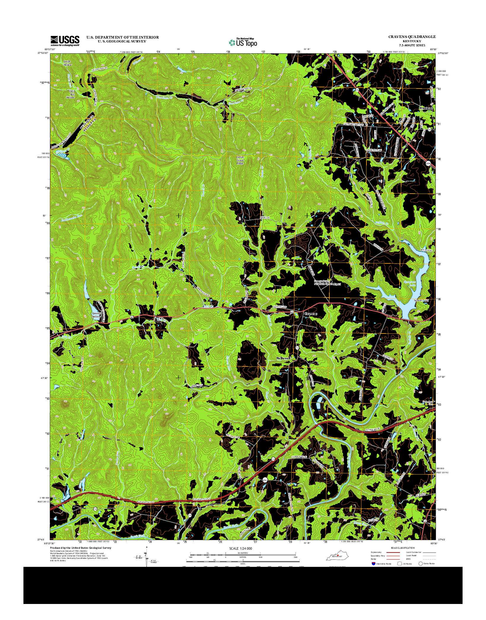 USGS US TOPO 7.5-MINUTE MAP FOR CRAVENS, KY 2013