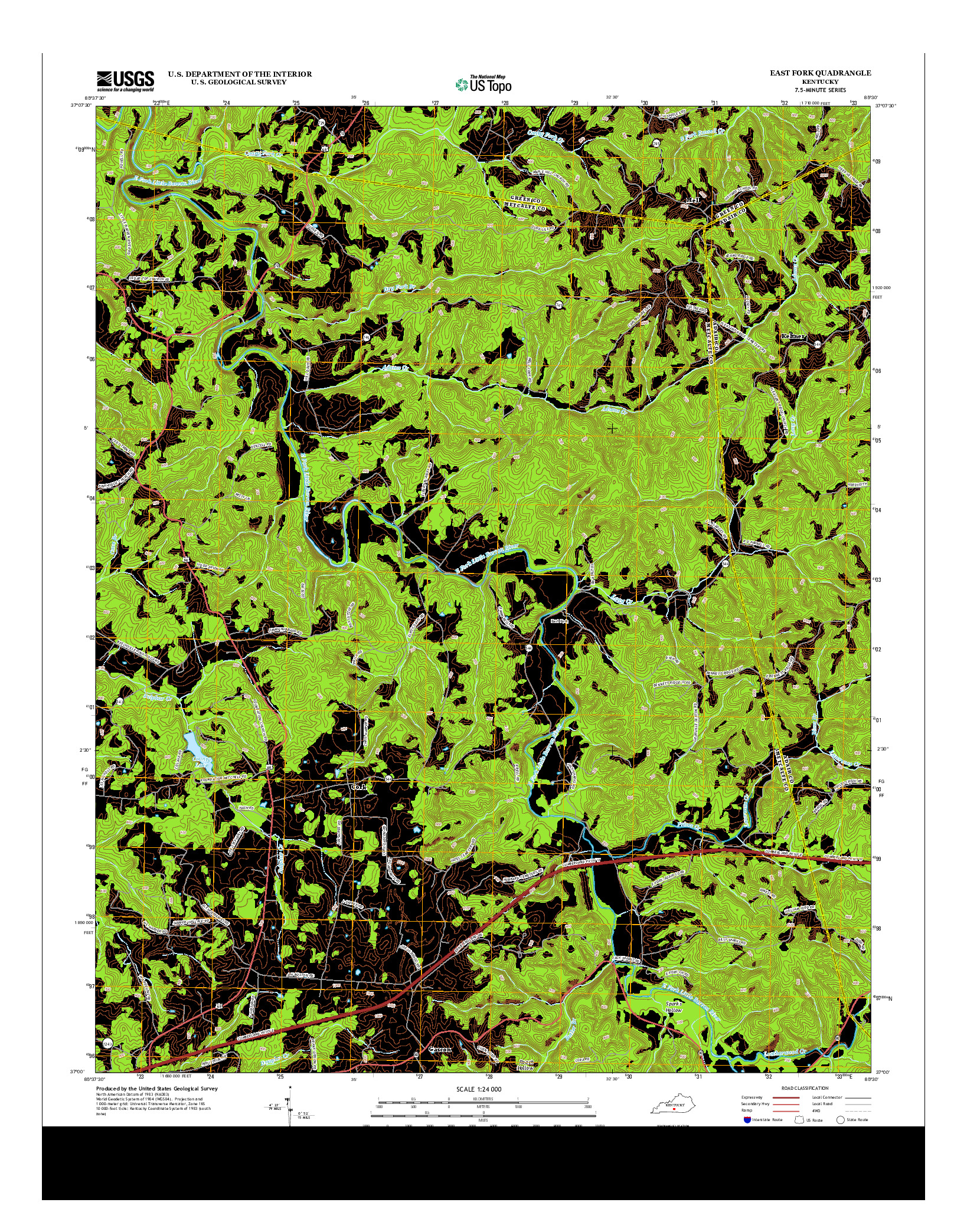 USGS US TOPO 7.5-MINUTE MAP FOR EAST FORK, KY 2013