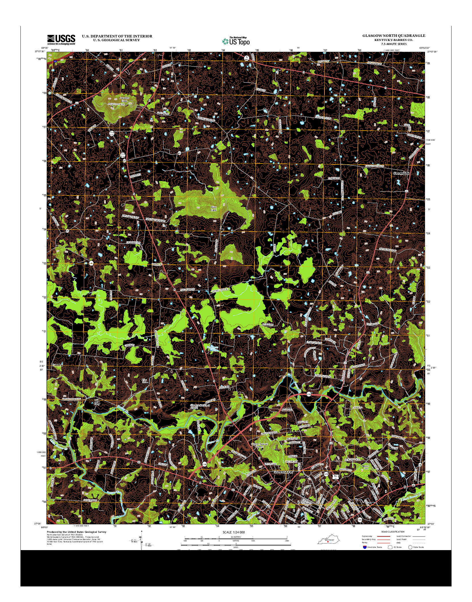 USGS US TOPO 7.5-MINUTE MAP FOR GLASGOW NORTH, KY 2013