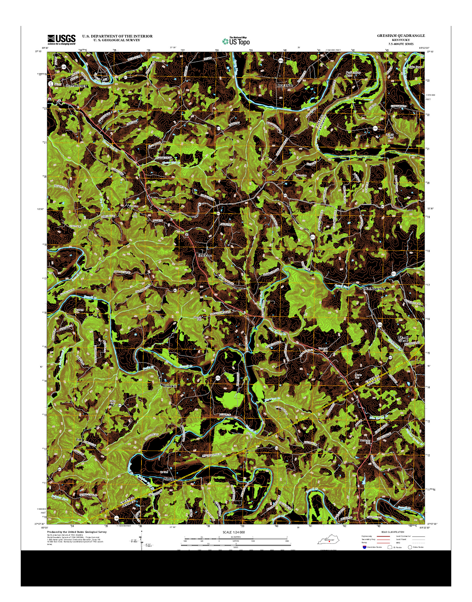 USGS US TOPO 7.5-MINUTE MAP FOR GRESHAM, KY 2013