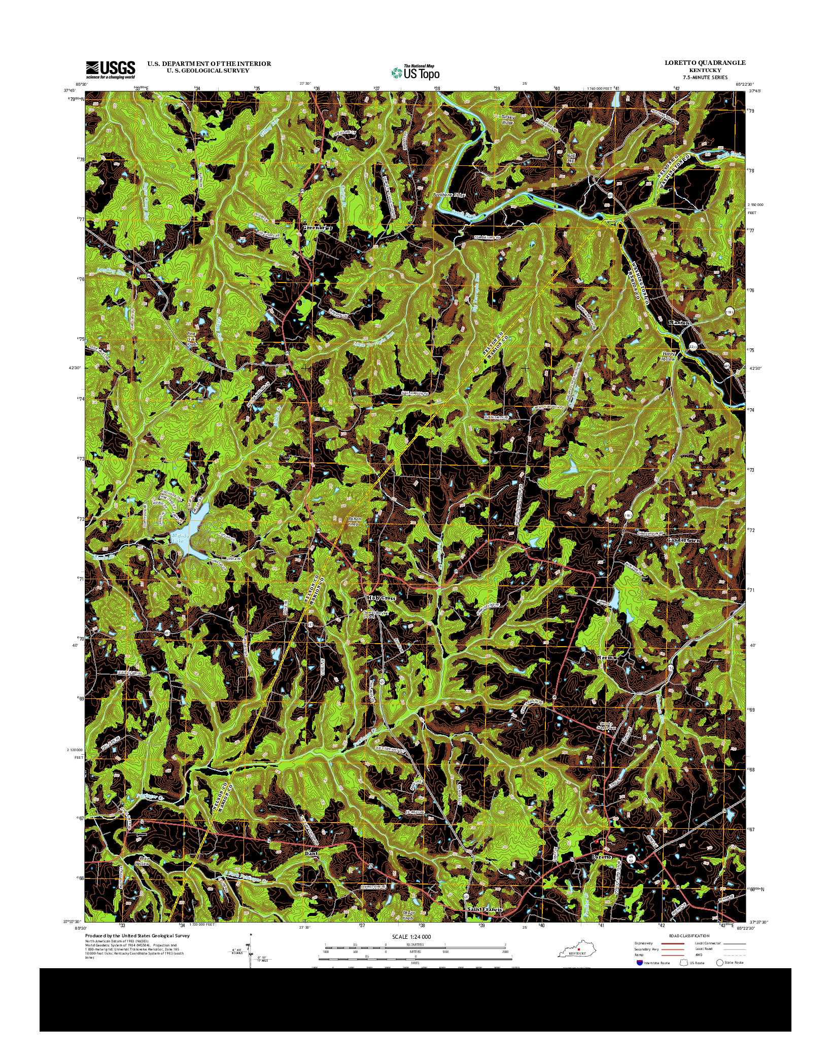 USGS US TOPO 7.5-MINUTE MAP FOR LORETTO, KY 2013