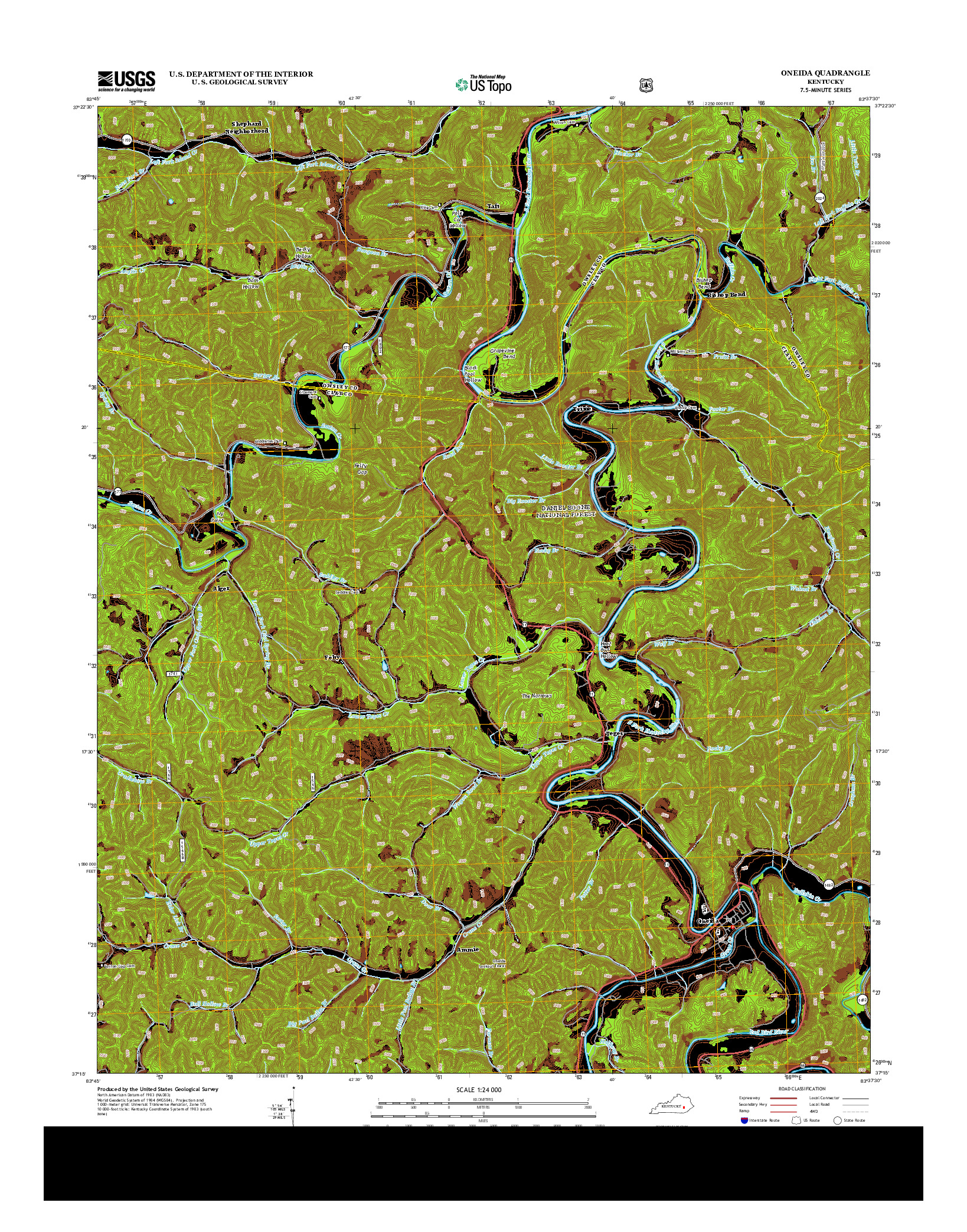 USGS US TOPO 7.5-MINUTE MAP FOR ONEIDA, KY 2013