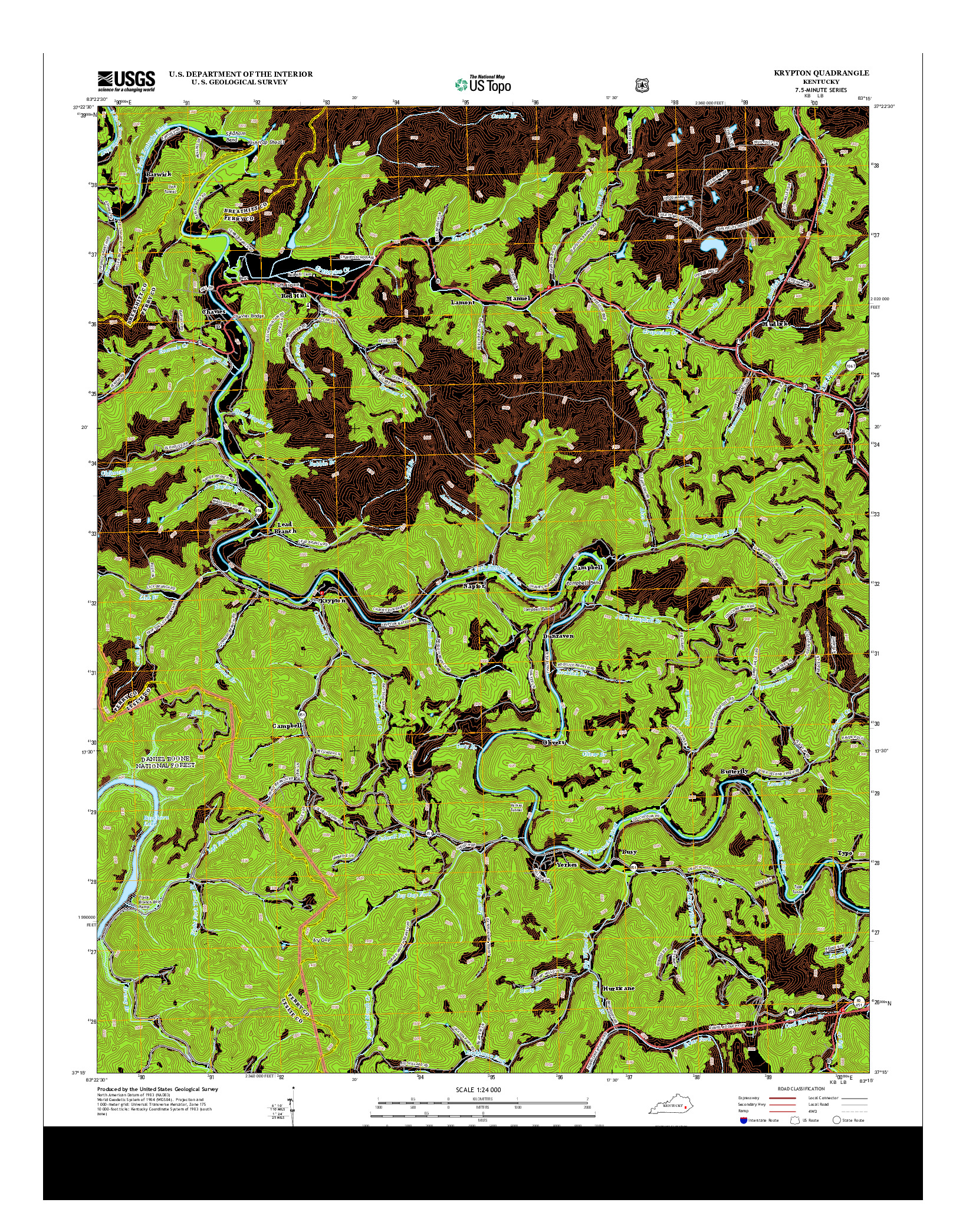USGS US TOPO 7.5-MINUTE MAP FOR KRYPTON, KY 2013