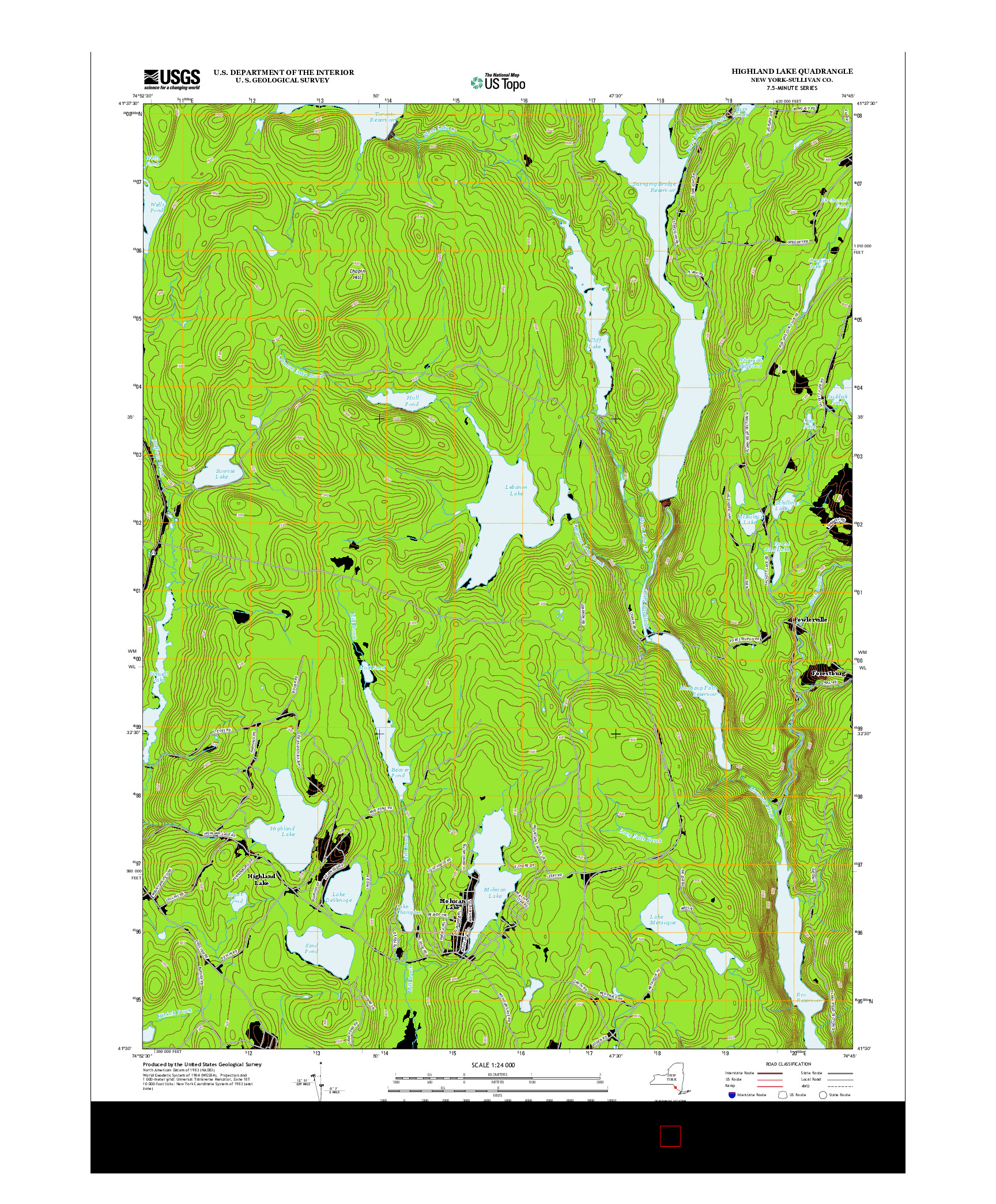 USGS US TOPO 7.5-MINUTE MAP FOR HIGHLAND LAKE, NY 2013
