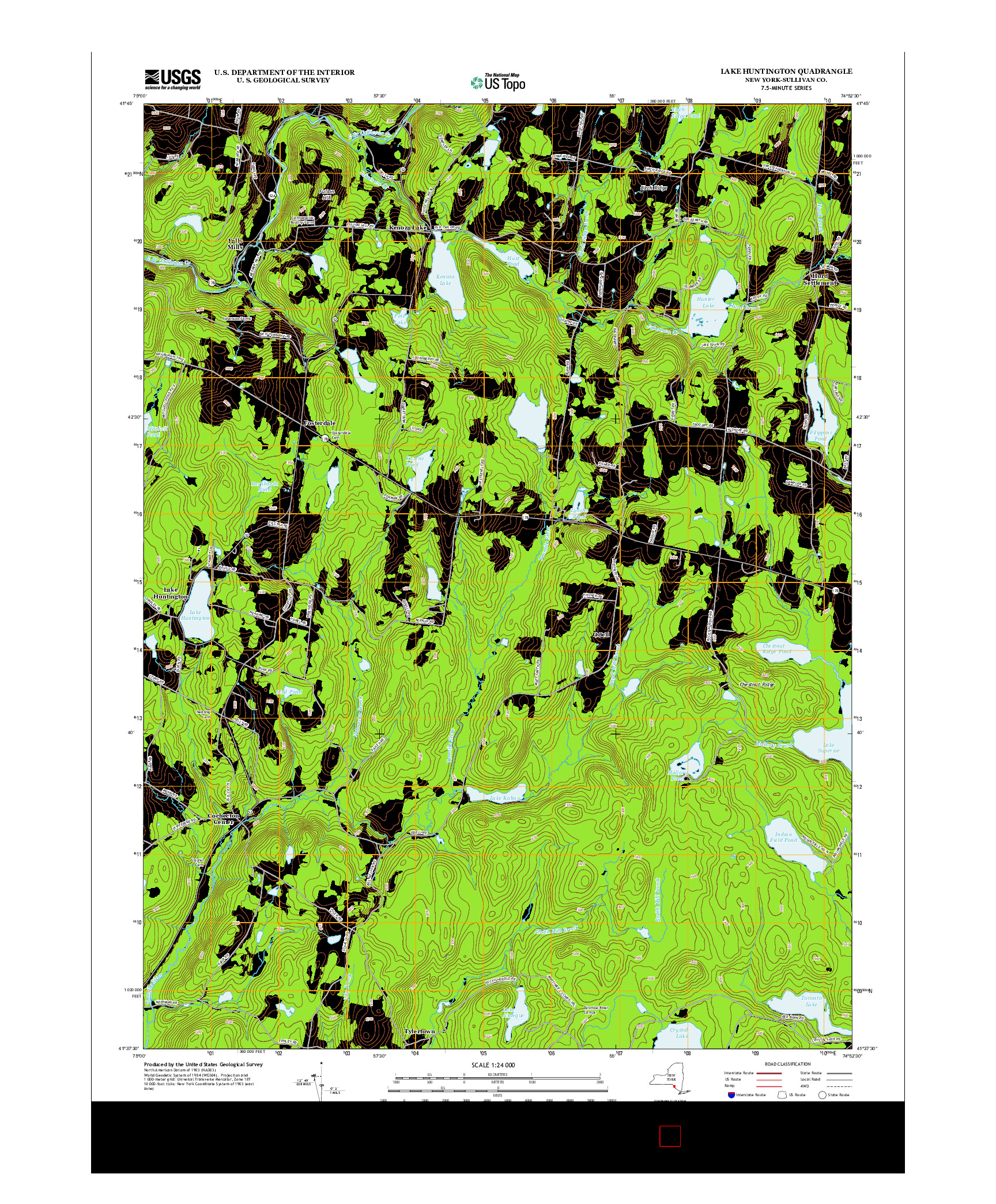 USGS US TOPO 7.5-MINUTE MAP FOR LAKE HUNTINGTON, NY 2013