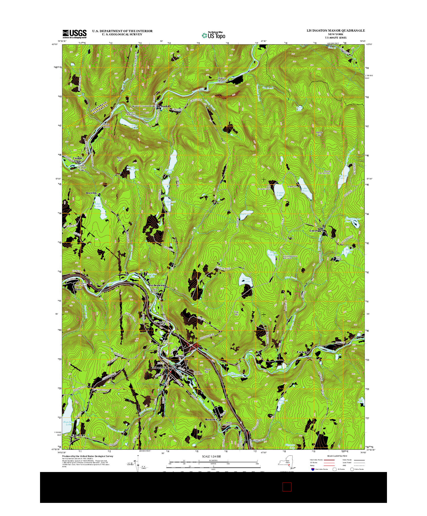 USGS US TOPO 7.5-MINUTE MAP FOR LIVINGSTON MANOR, NY 2013