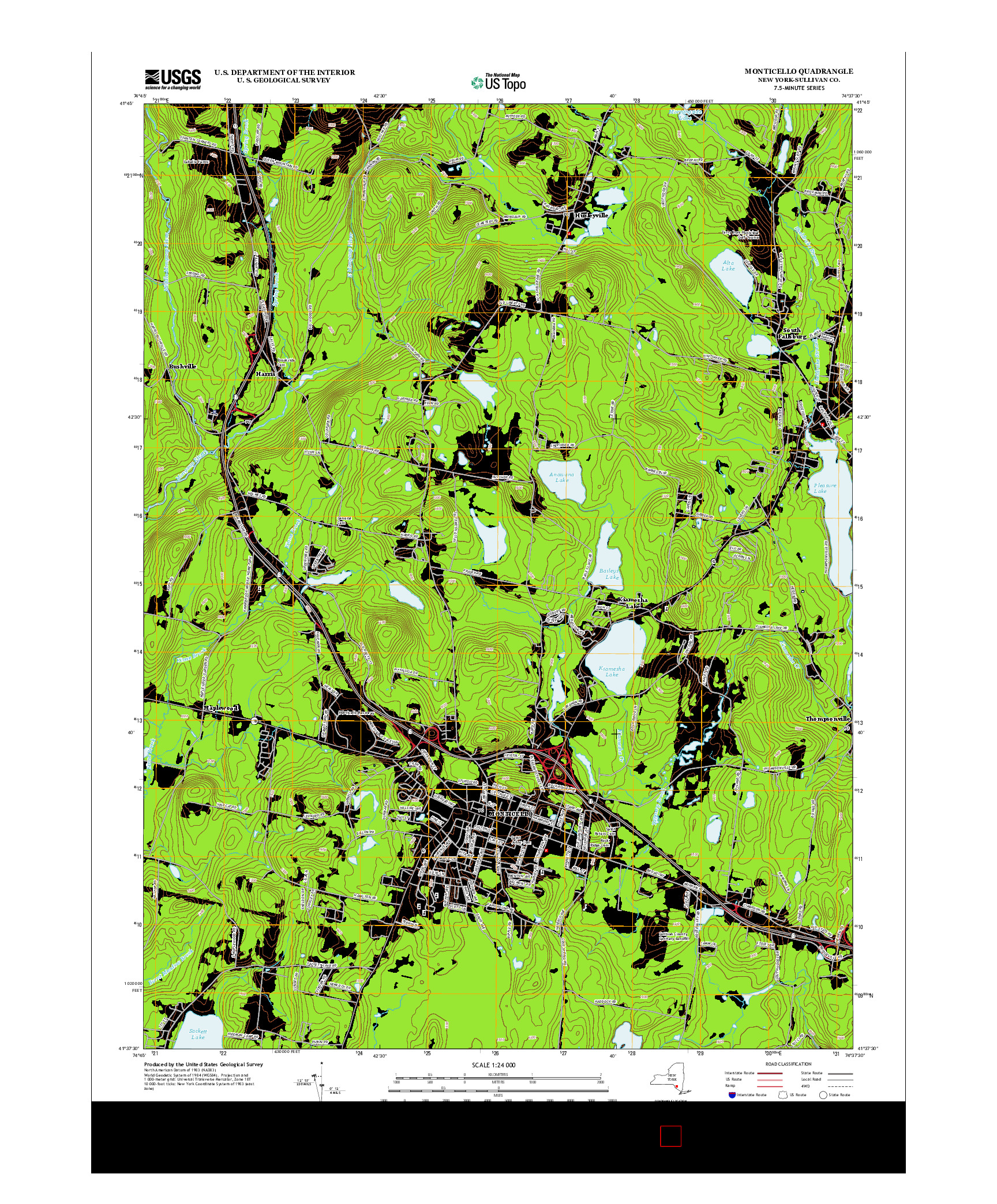 USGS US TOPO 7.5-MINUTE MAP FOR MONTICELLO, NY 2013