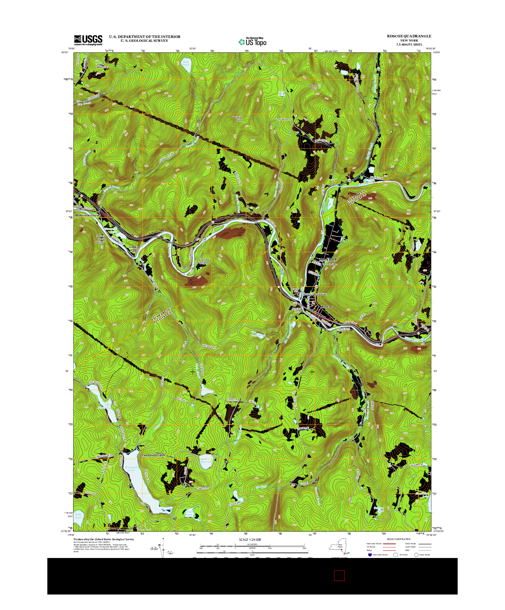 USGS US TOPO 7.5-MINUTE MAP FOR ROSCOE, NY 2013