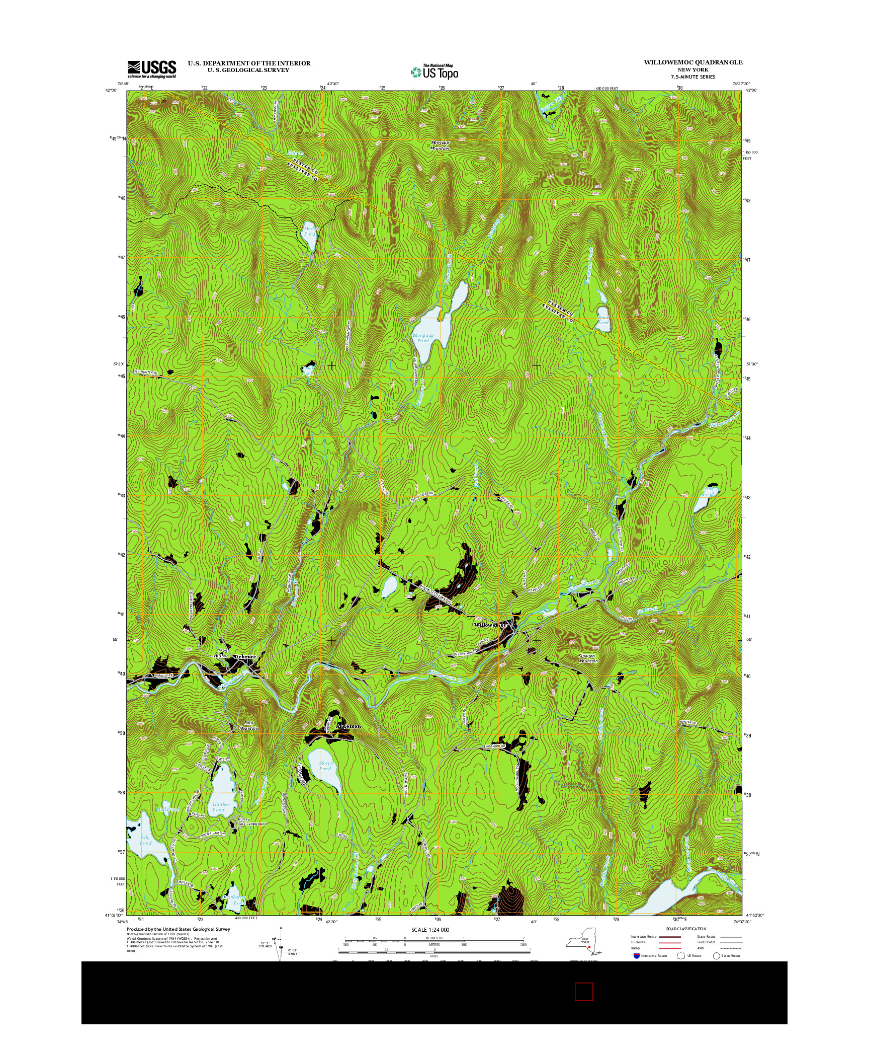 USGS US TOPO 7.5-MINUTE MAP FOR WILLOWEMOC, NY 2013