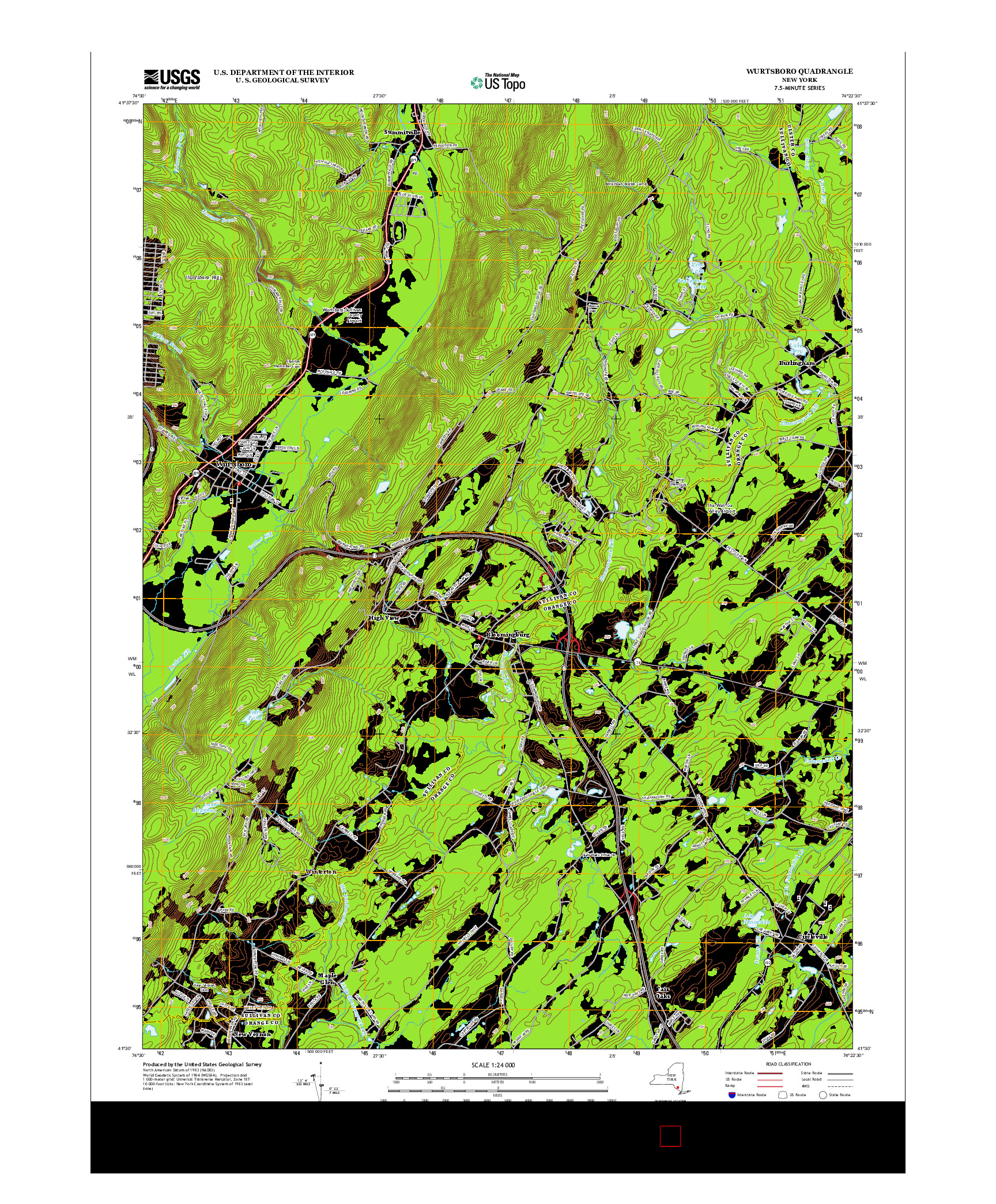 USGS US TOPO 7.5-MINUTE MAP FOR WURTSBORO, NY 2013