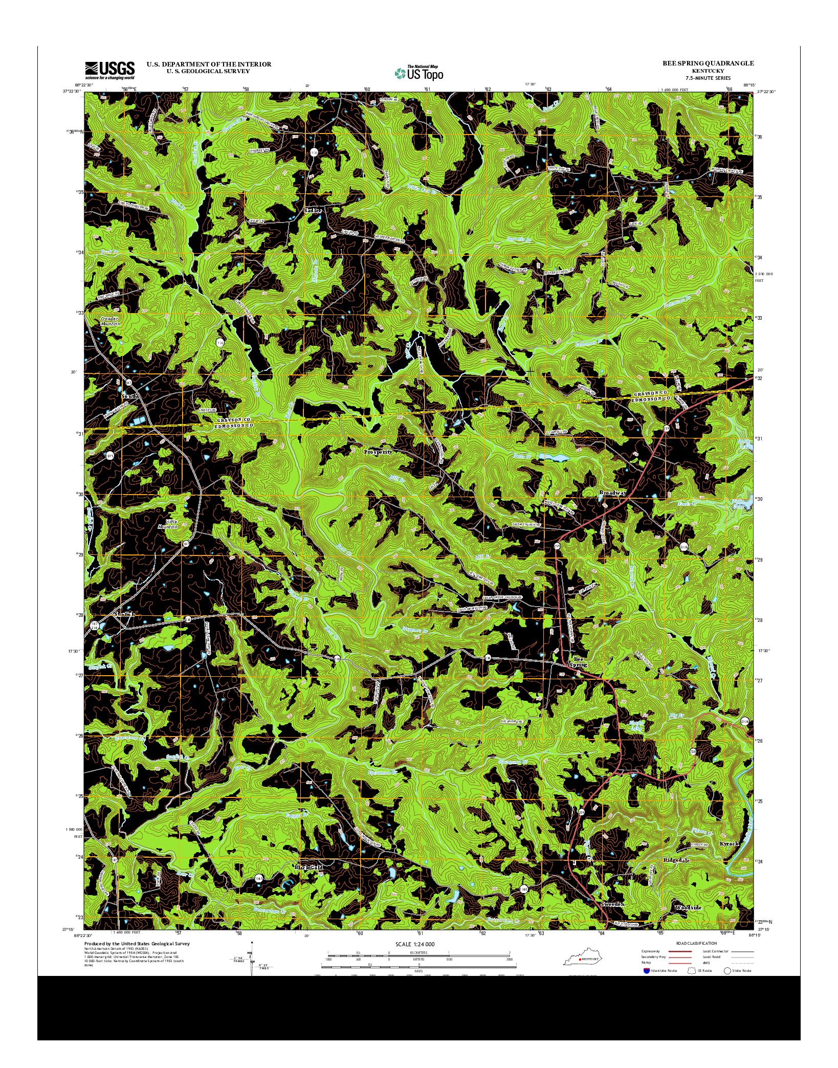 USGS US TOPO 7.5-MINUTE MAP FOR BEE SPRING, KY 2013