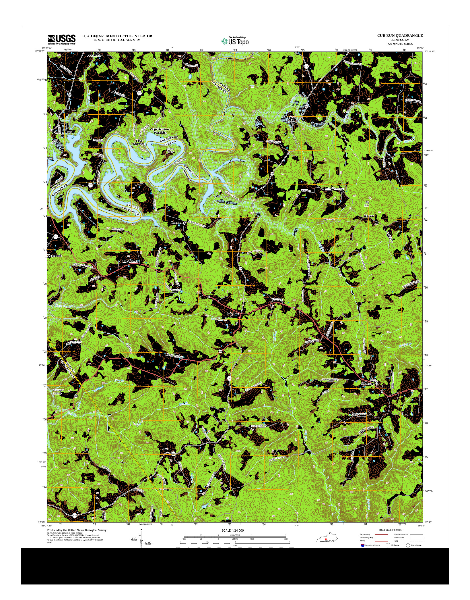 USGS US TOPO 7.5-MINUTE MAP FOR CUB RUN, KY 2013