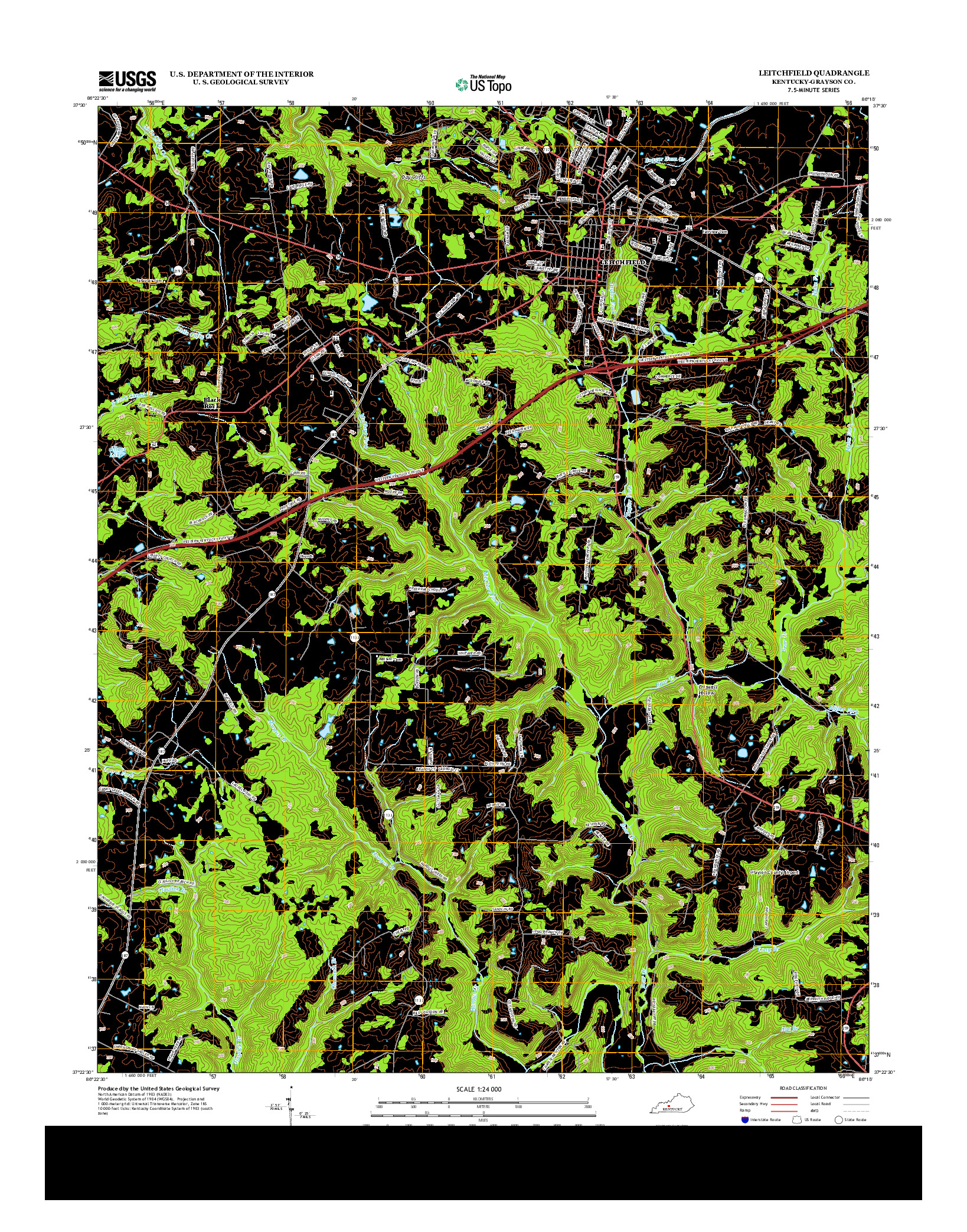 USGS US TOPO 7.5-MINUTE MAP FOR LEITCHFIELD, KY 2013