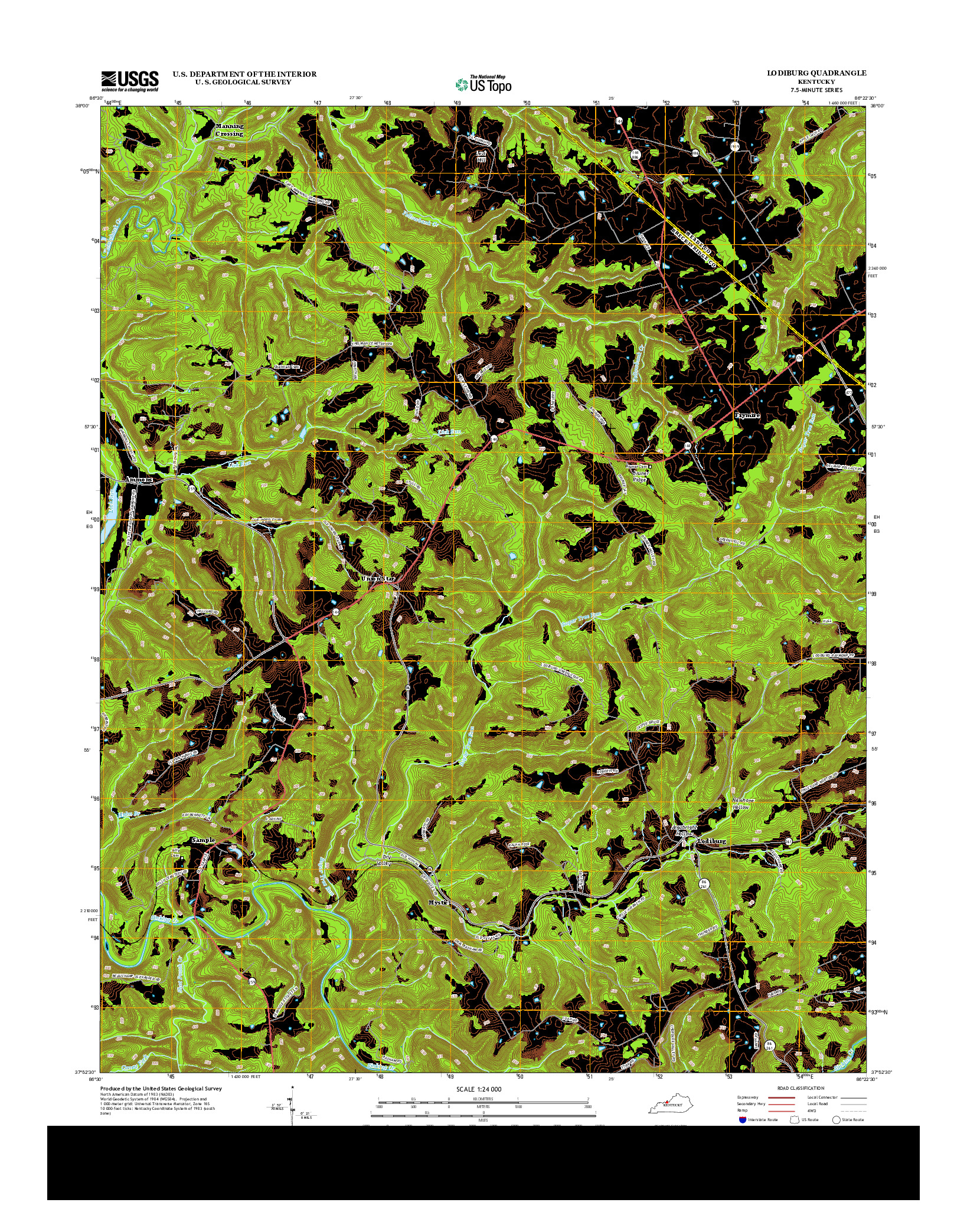 USGS US TOPO 7.5-MINUTE MAP FOR LODIBURG, KY 2013