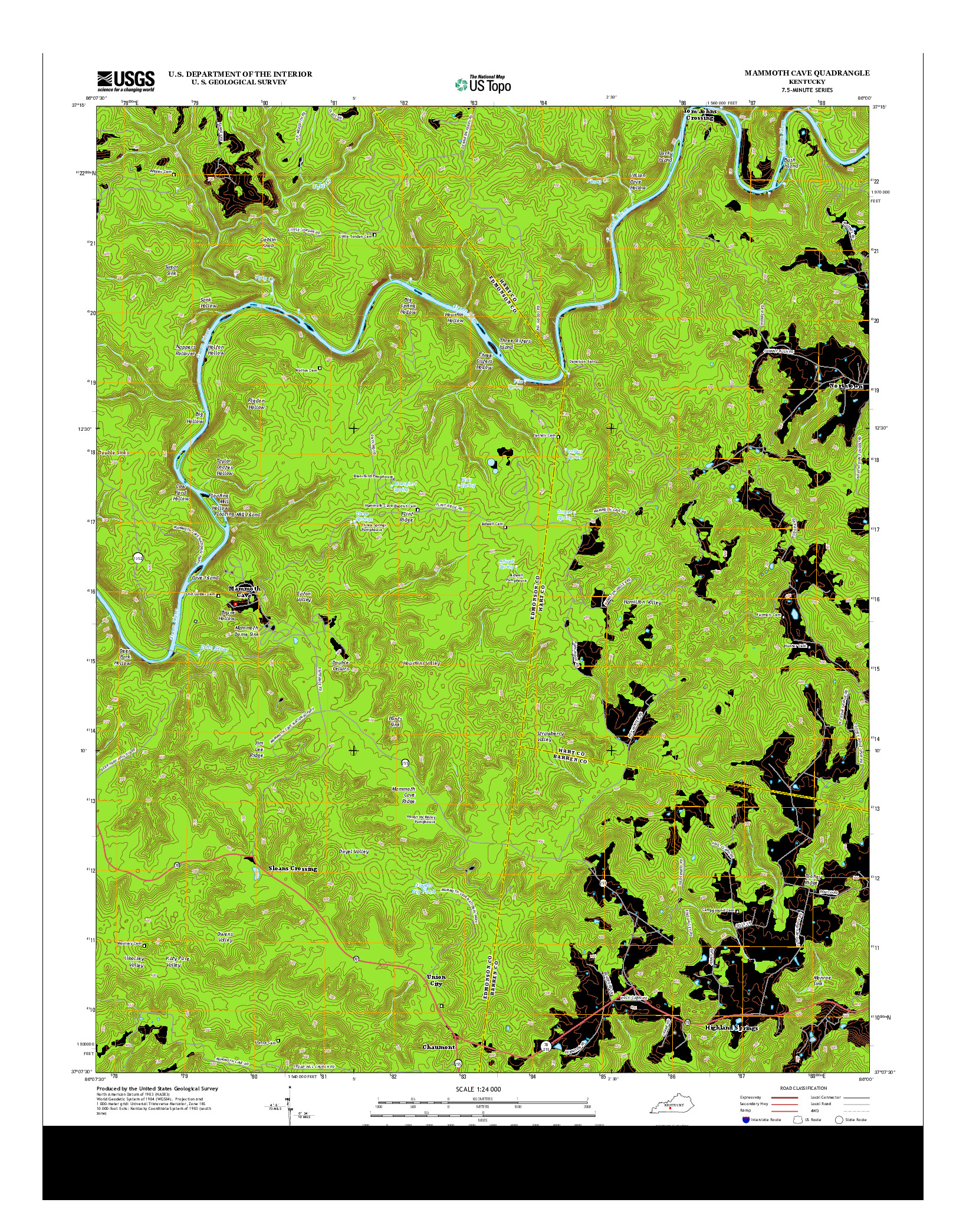 USGS US TOPO 7.5-MINUTE MAP FOR MAMMOTH CAVE, KY 2013