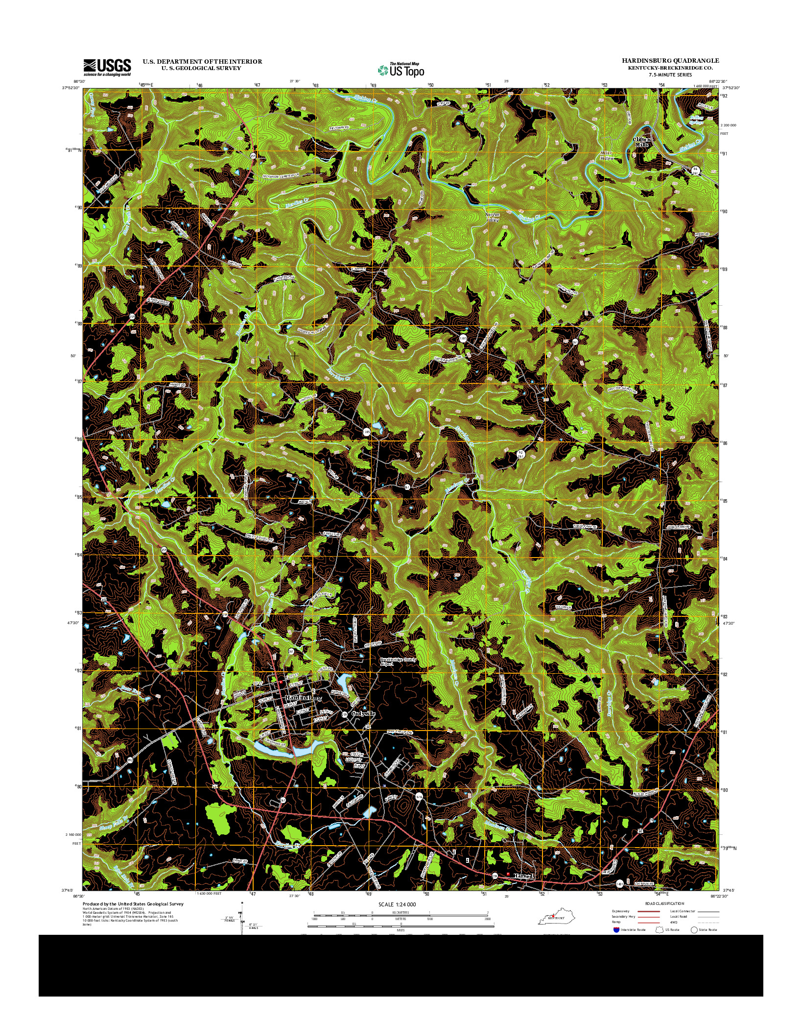 USGS US TOPO 7.5-MINUTE MAP FOR HARDINSBURG, KY 2013