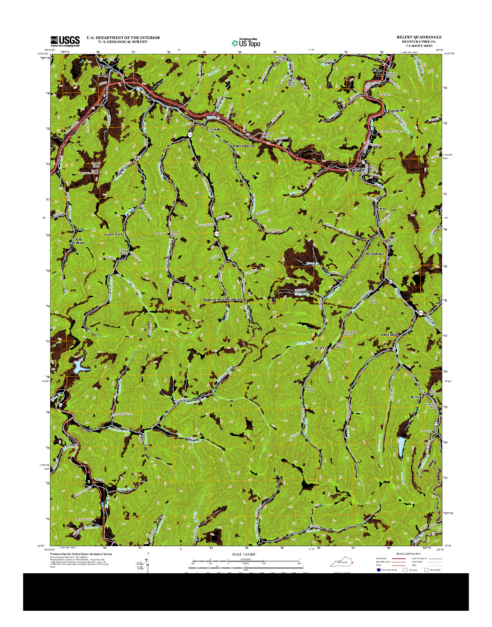 USGS US TOPO 7.5-MINUTE MAP FOR BELFRY, KY 2013