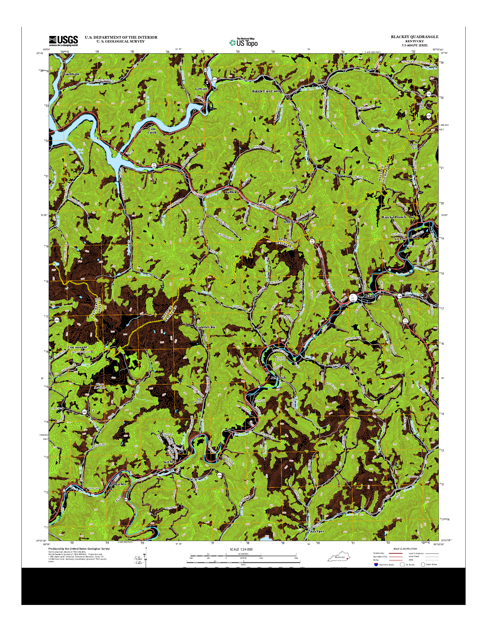 USGS US TOPO 7.5-MINUTE MAP FOR BLACKEY, KY 2013