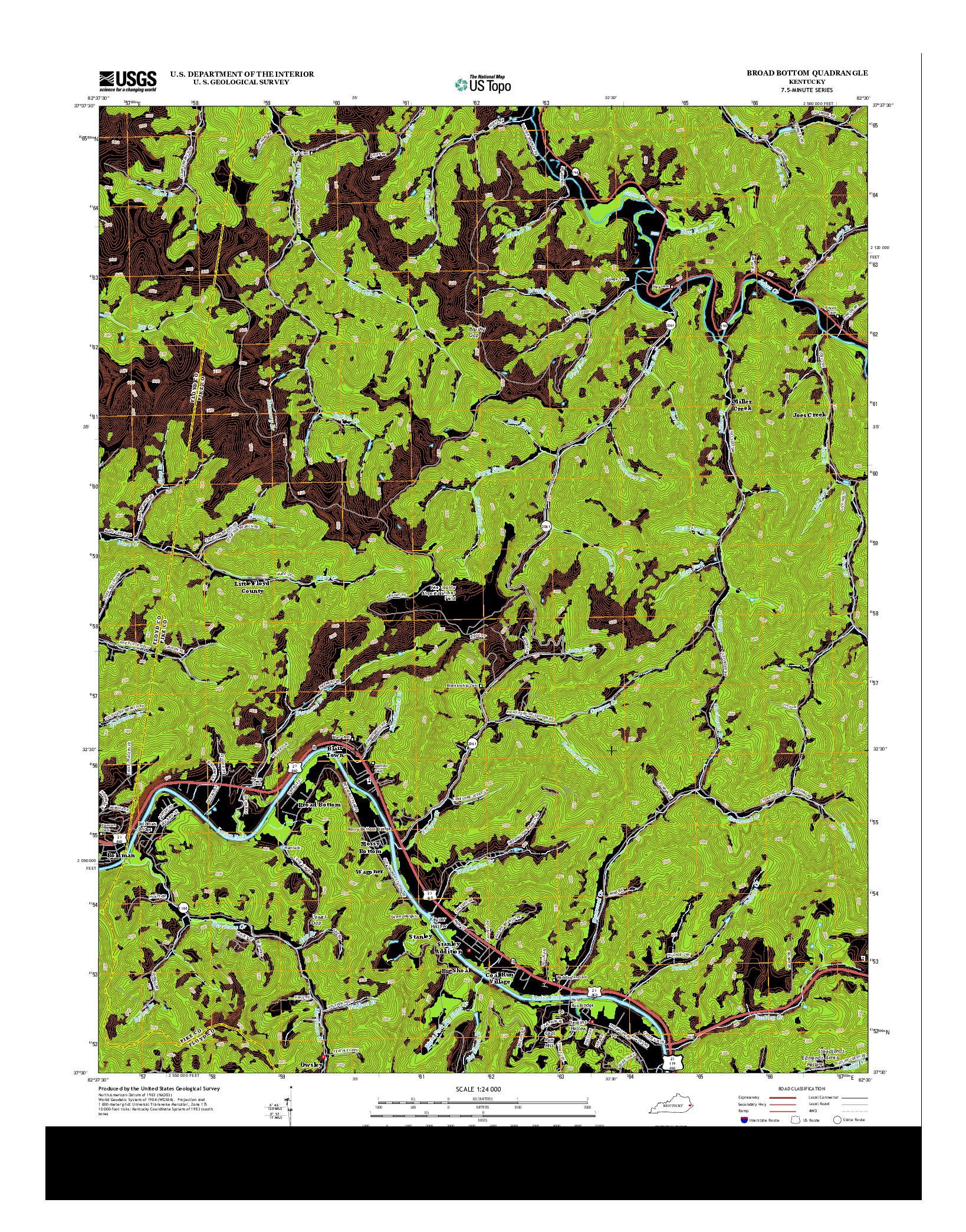 USGS US TOPO 7.5-MINUTE MAP FOR BROAD BOTTOM, KY 2013