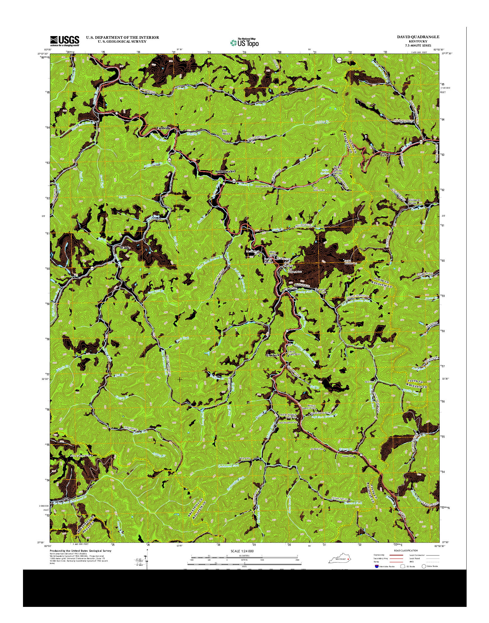 USGS US TOPO 7.5-MINUTE MAP FOR DAVID, KY 2013