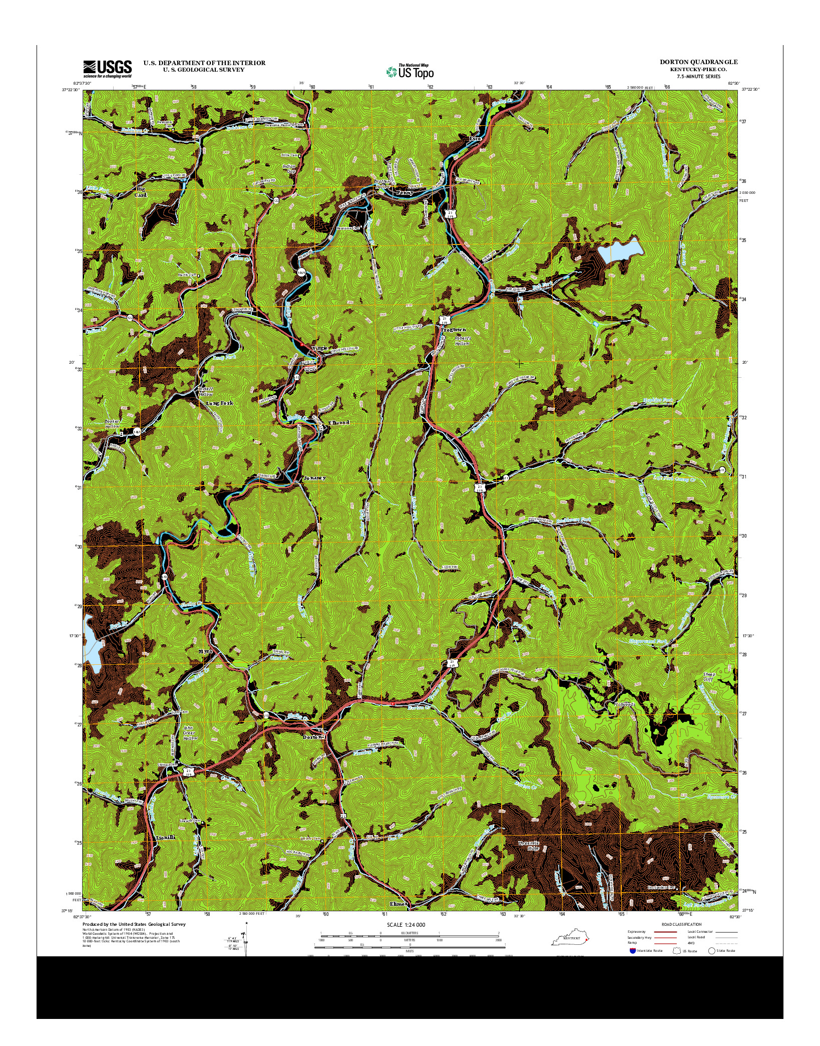 USGS US TOPO 7.5-MINUTE MAP FOR DORTON, KY 2013