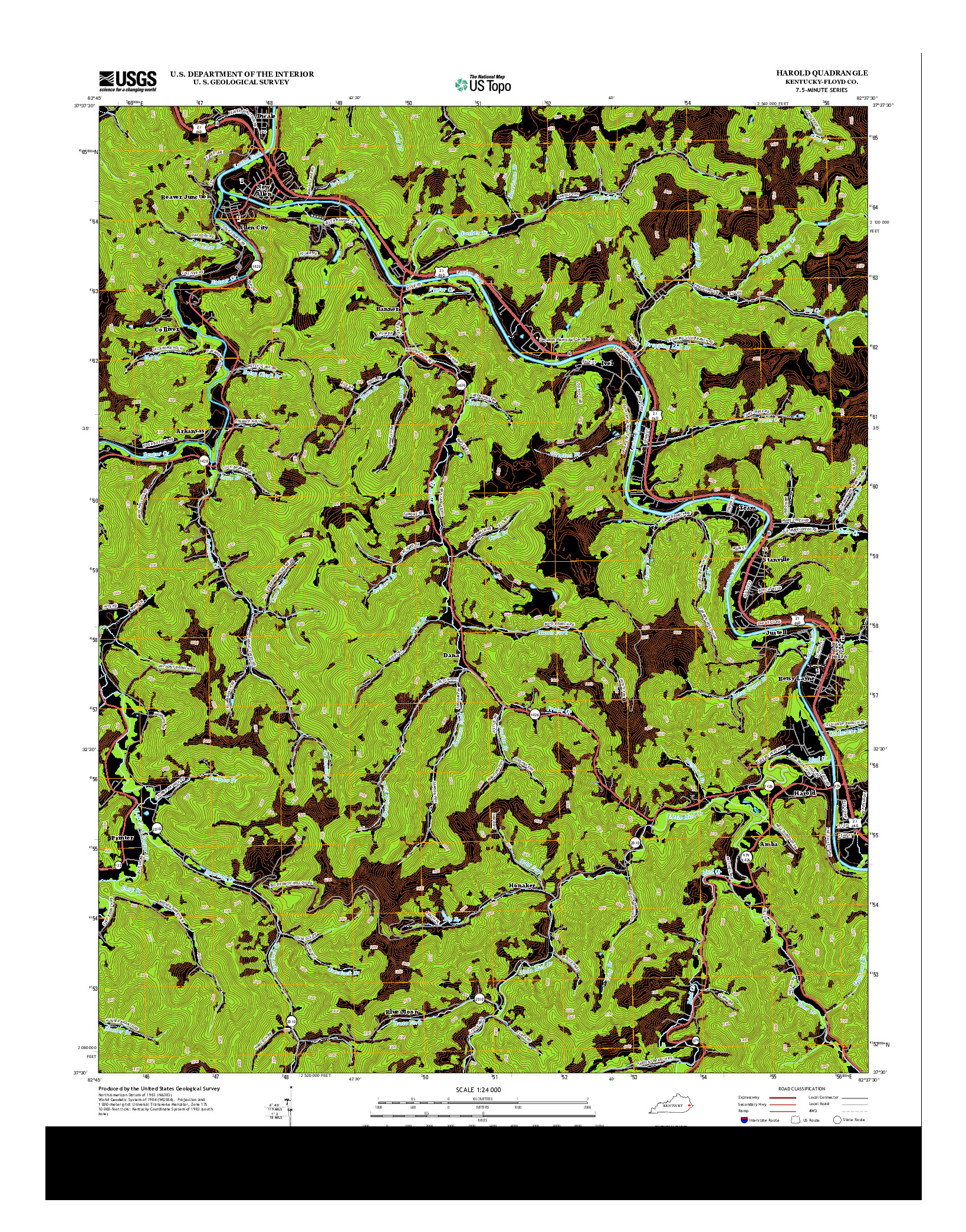 USGS US TOPO 7.5-MINUTE MAP FOR HAROLD, KY 2013