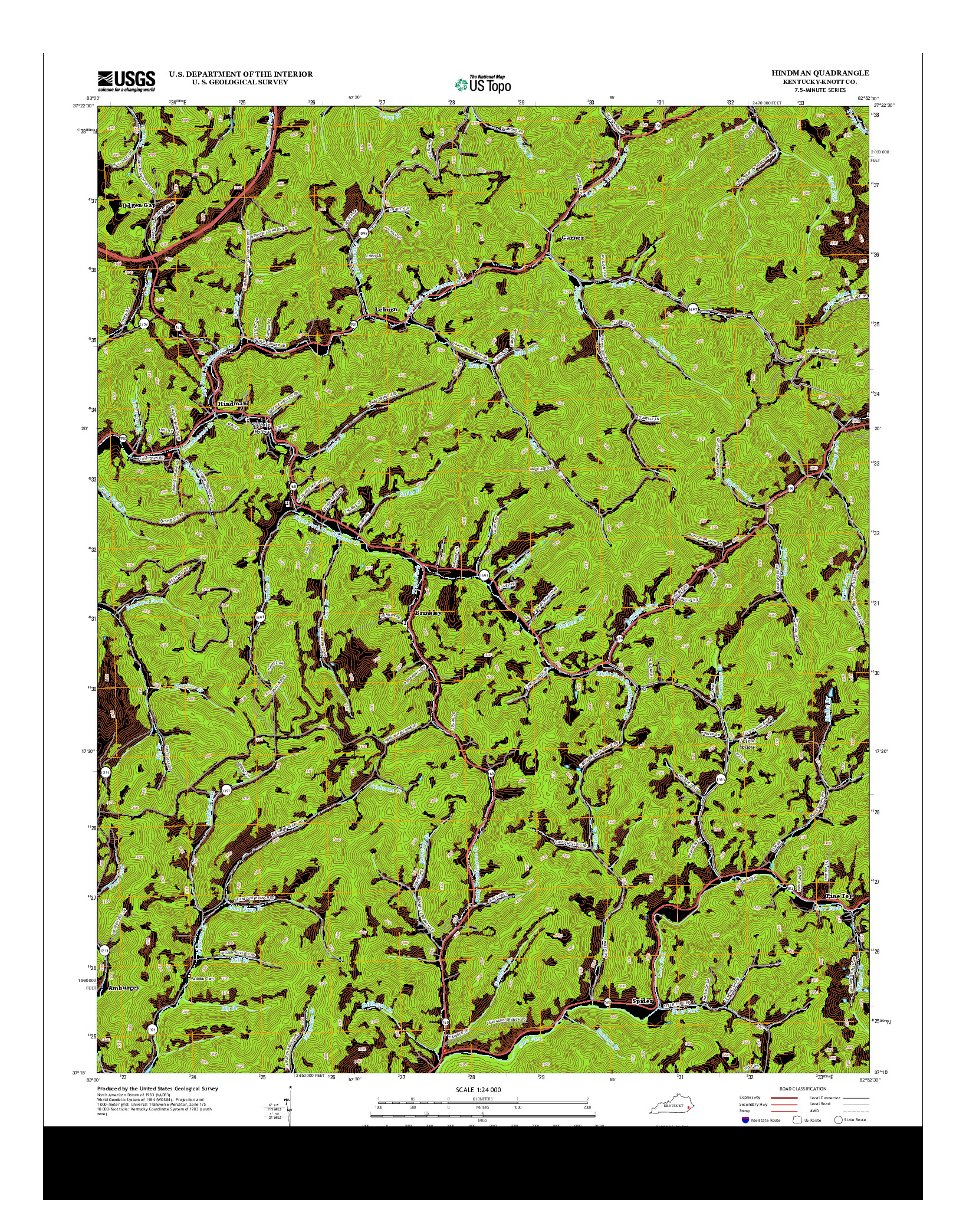 USGS US TOPO 7.5-MINUTE MAP FOR HINDMAN, KY 2013