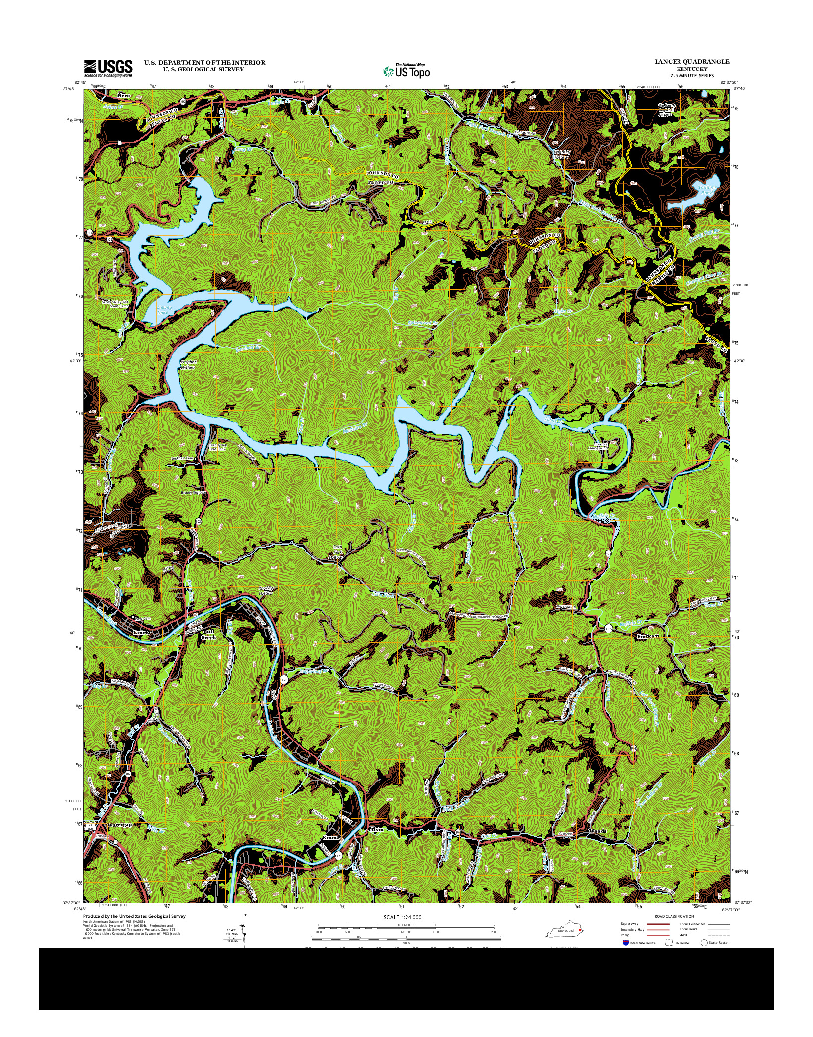 USGS US TOPO 7.5-MINUTE MAP FOR LANCER, KY 2013